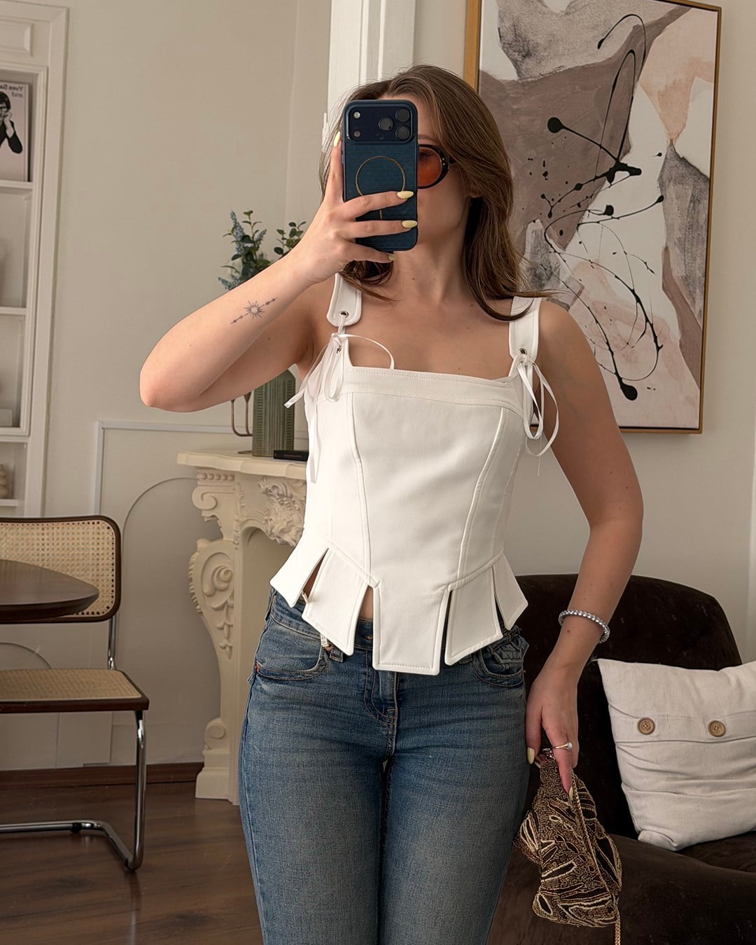 Beyaz İp Detaylı Korse Bluz