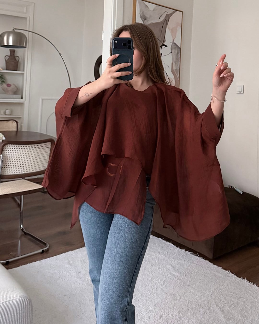 Bohem Bordo Şifon Bluz