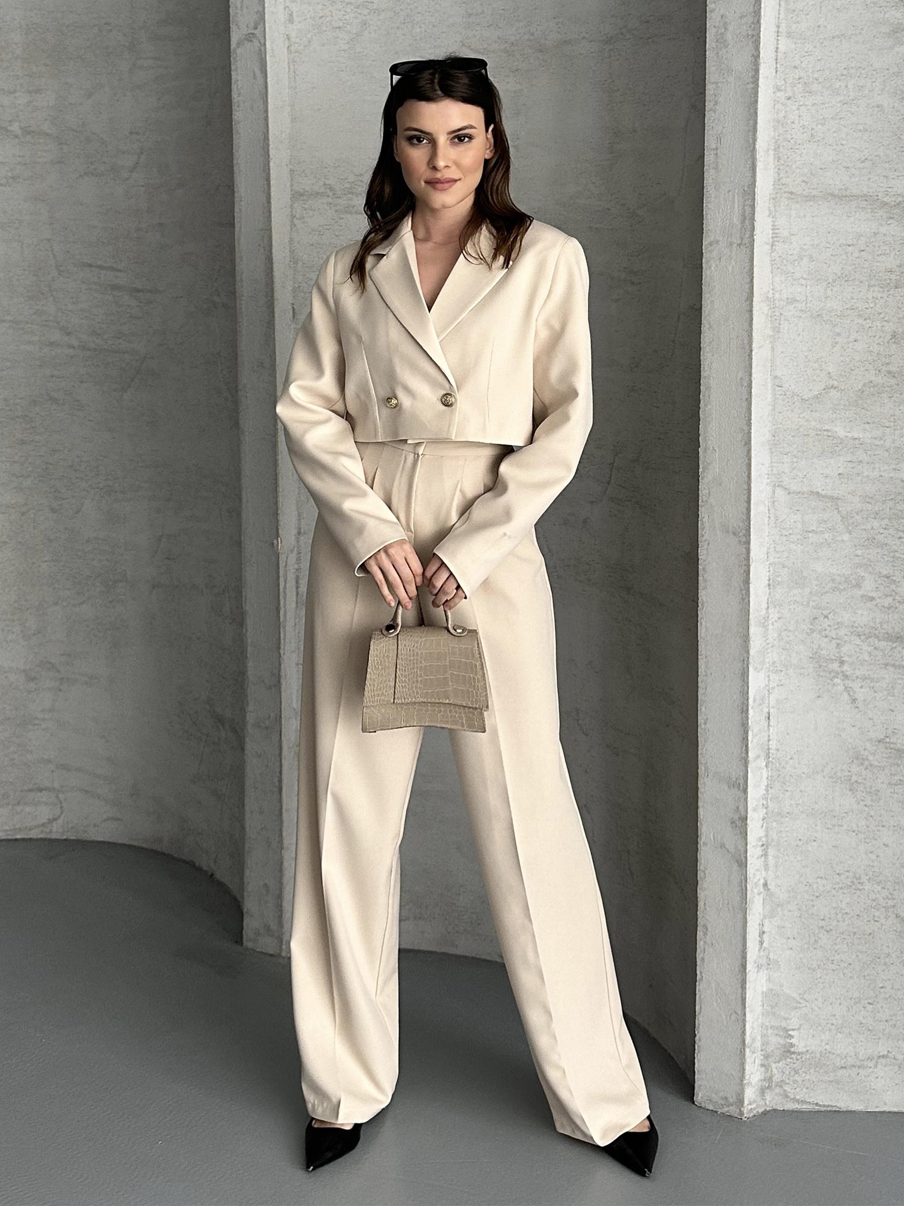 Crop Ceketli Taş İkili Takım