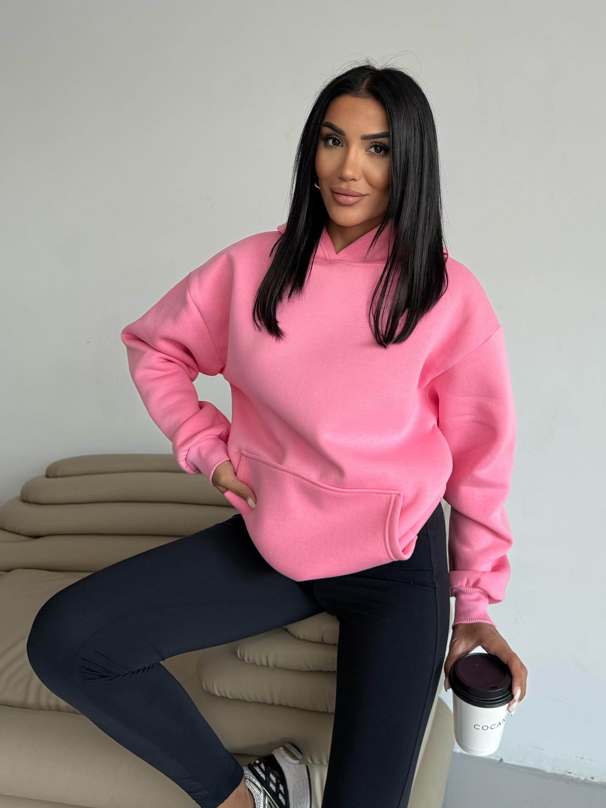 Dikişsiz Unisex Kapüşonlu Pembe Sweatshirt