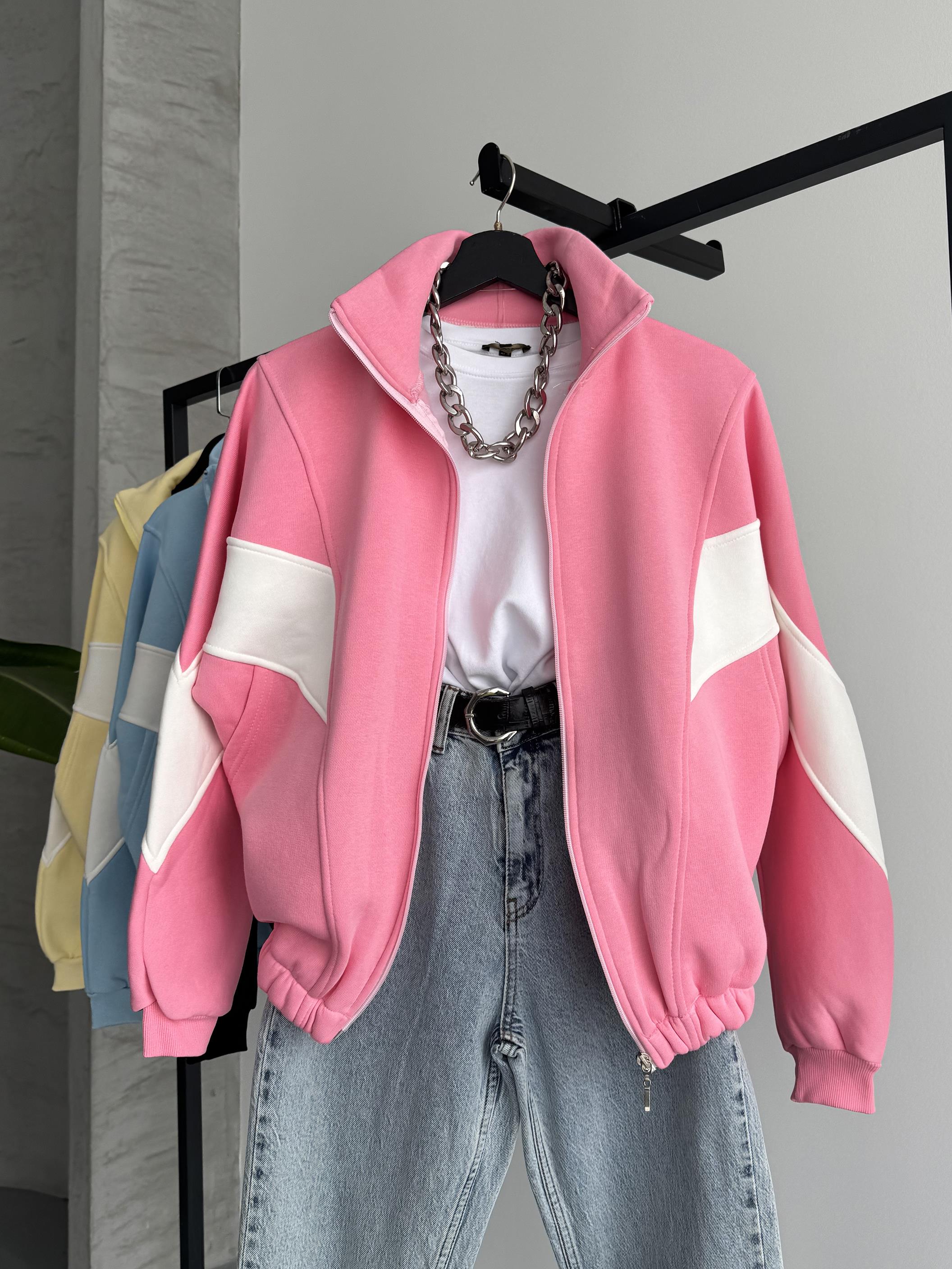 Fermuarlı Sportif Pembe Sweatshirt