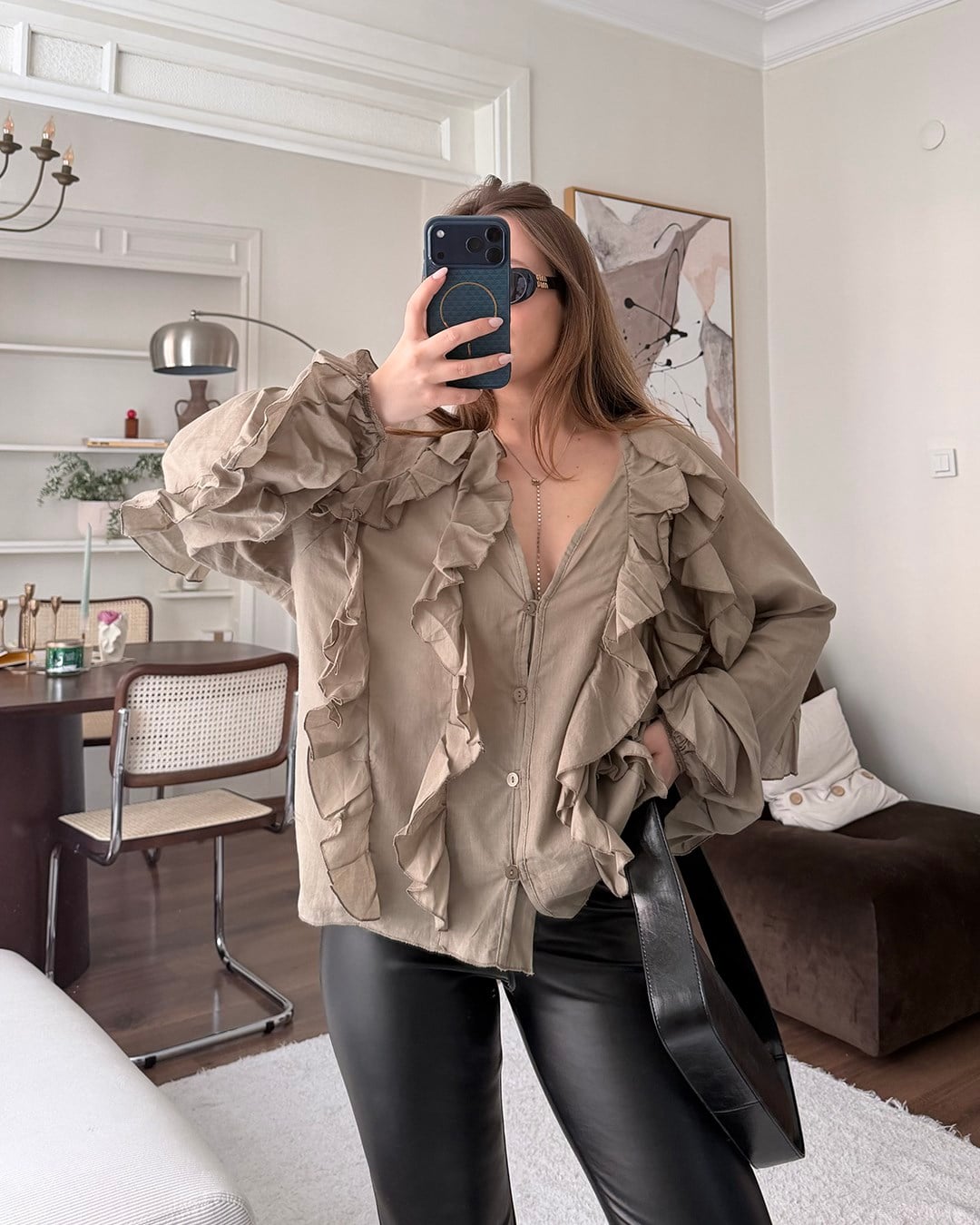 Fırfır Detaylı Haki Gömlek