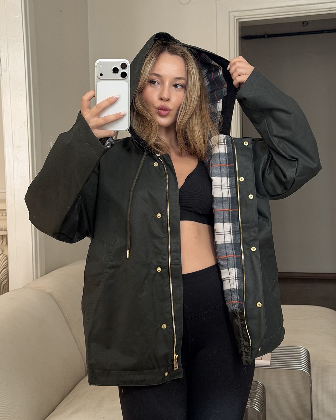 Kapüşonlu Oversize Haki Parka