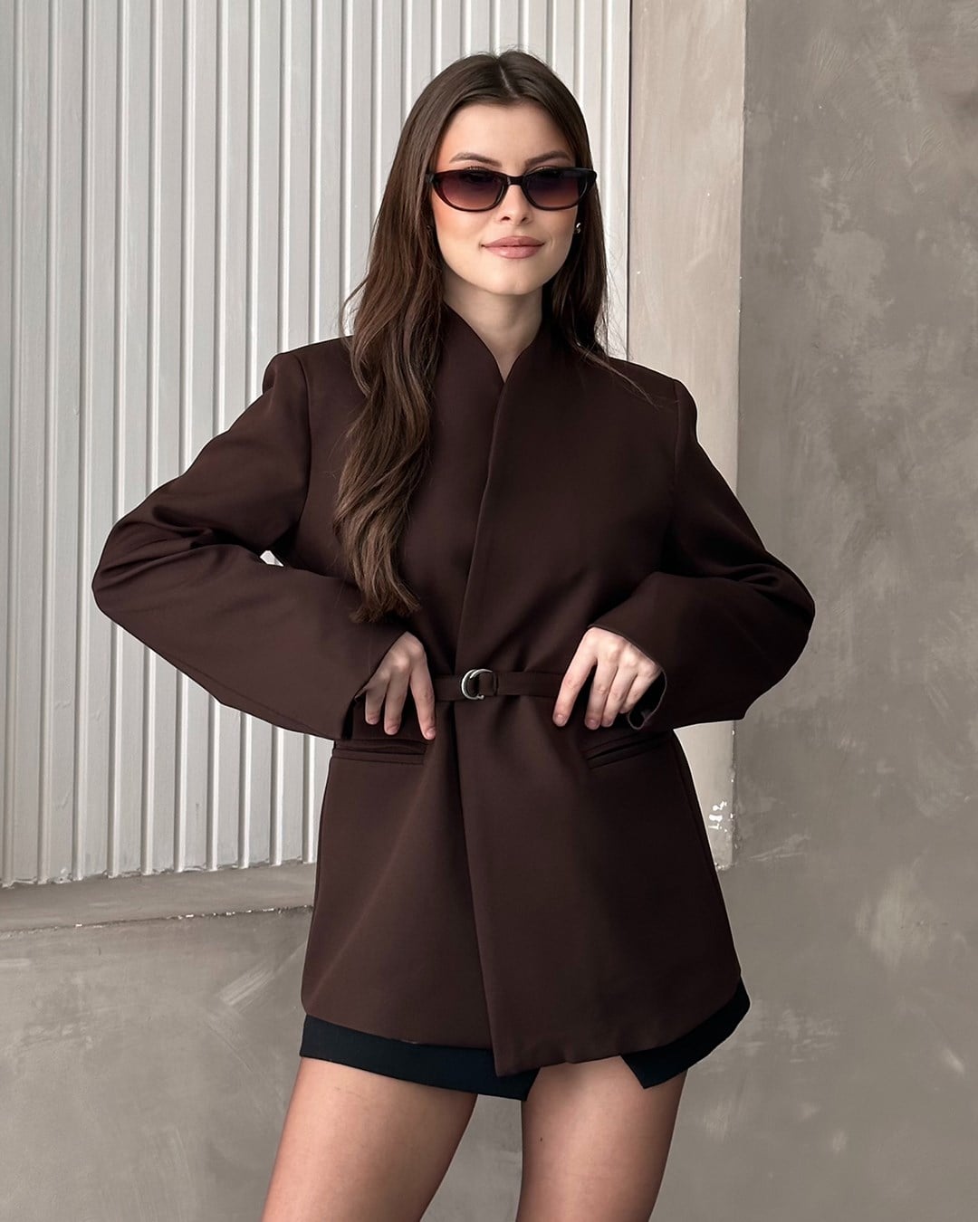 Kemerli Oversize Kahverengi Blazer Ceket