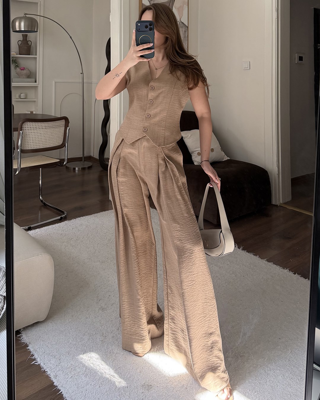 Klasik Bej Yelek Pantolon Takım