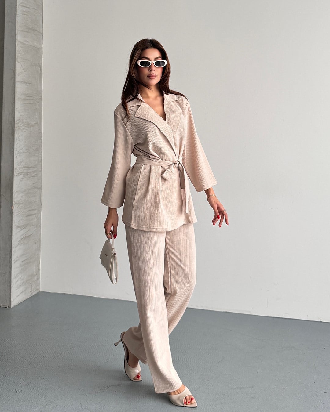 Krinkıl Bej Kimono Takım