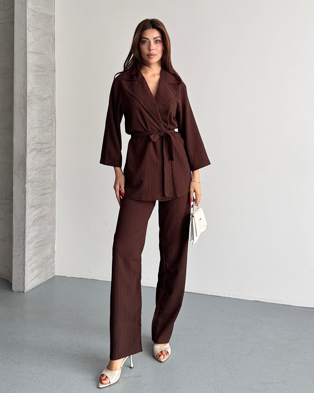 Krinkıl Kahverengi Kimono Takım