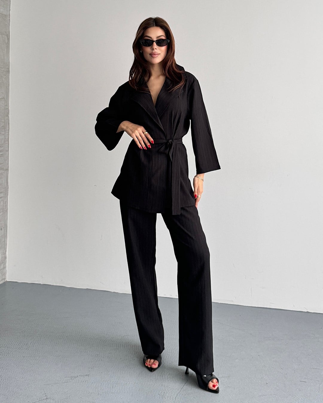 Krinkıl Siyah Kimono Takım