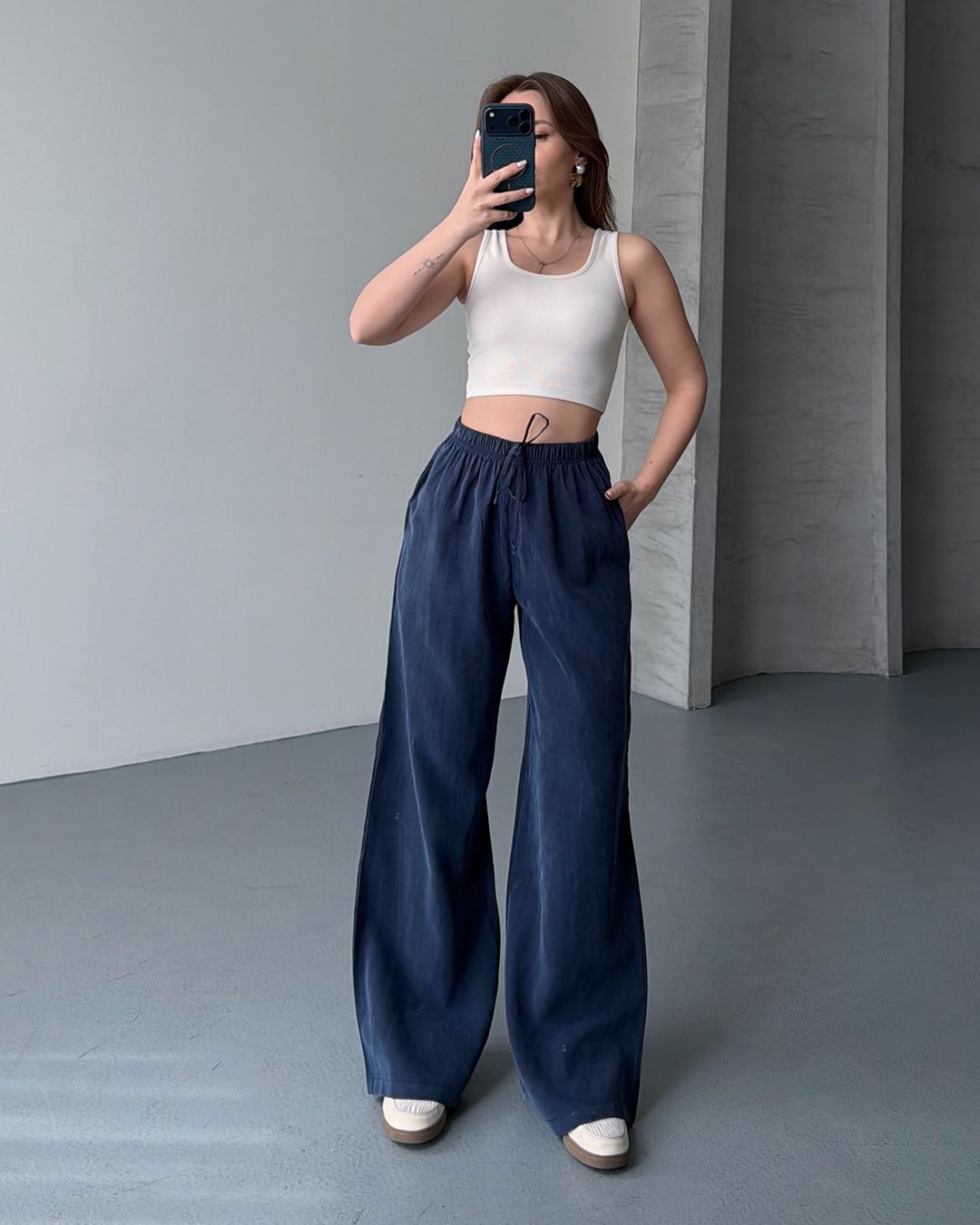 Lastikli Oversize Lacivert Pantolon