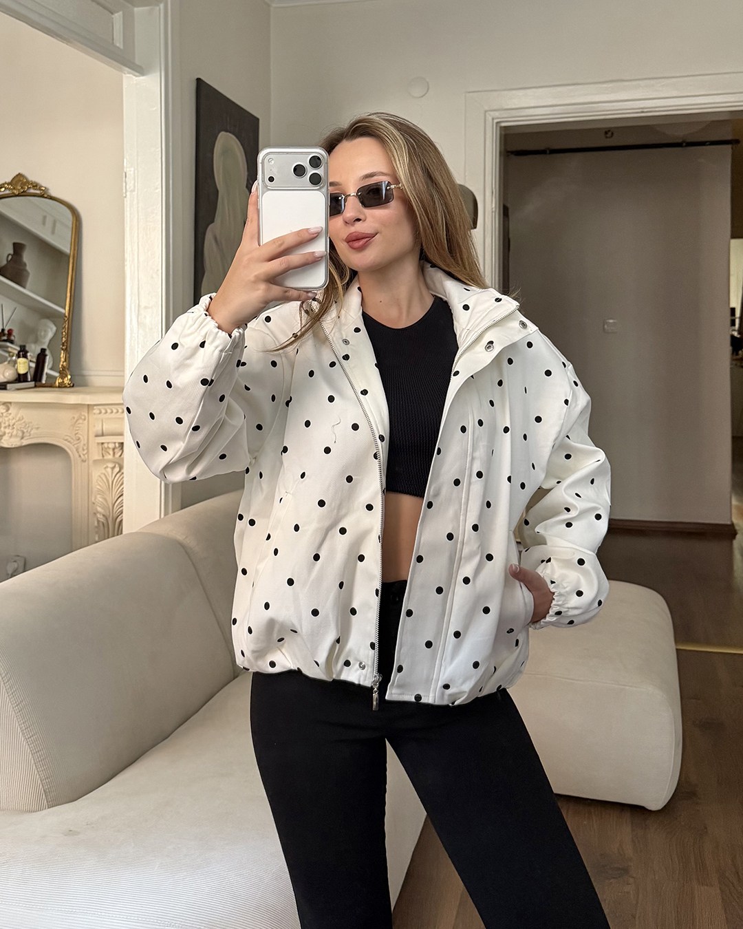 Mini Puantiyeli Bomber Ceket