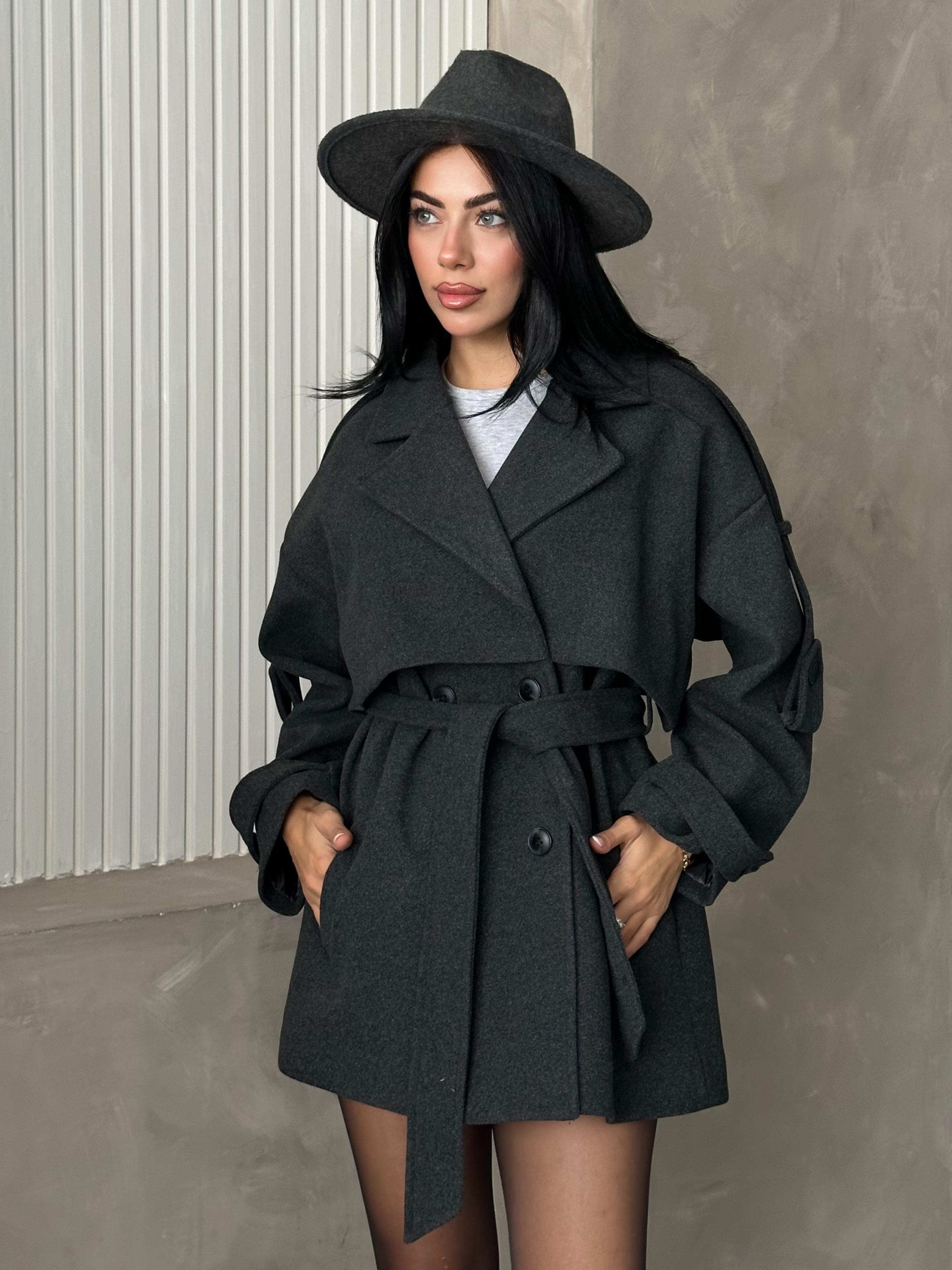 Oversize Antrasit Kaşe Kaban