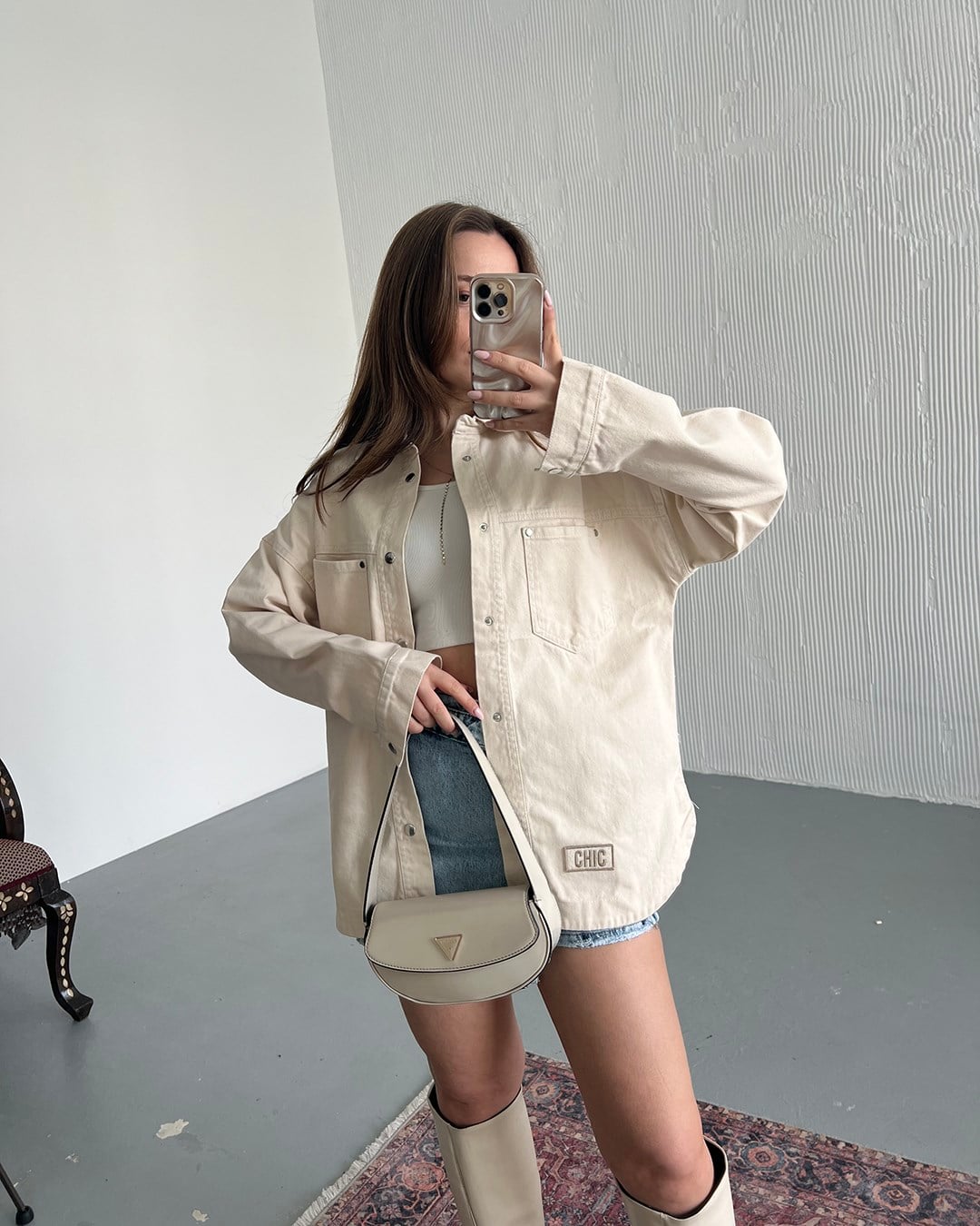 Oversize Denim Ekru Gömlek