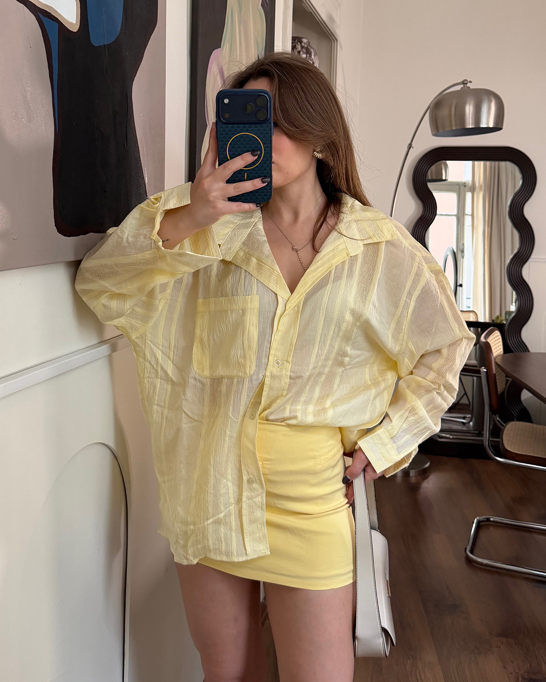 Oversize Sarı Transparan Gömlek