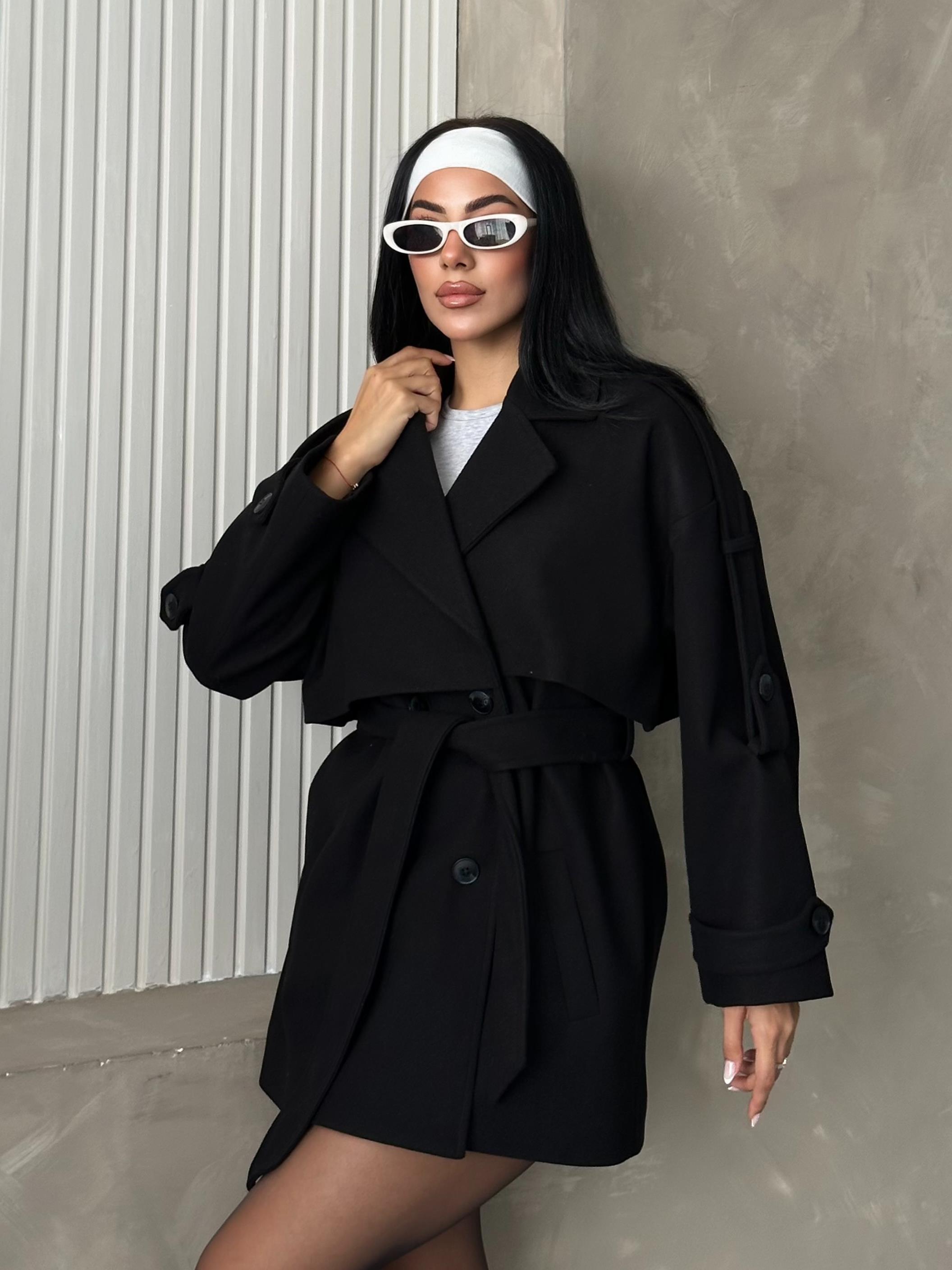 Oversize Siyah Kaşe Kaban