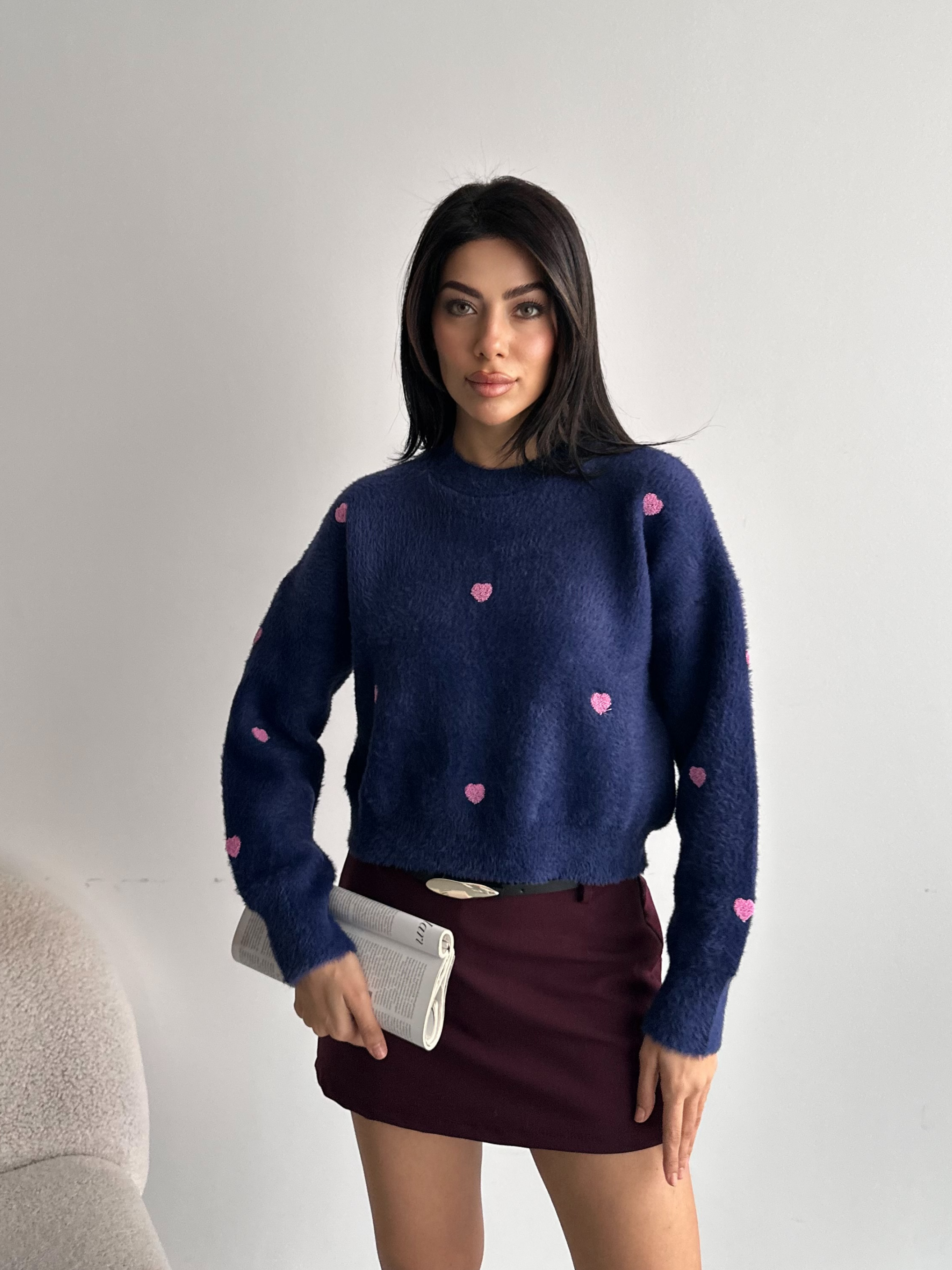 Pembe Kalpli Sakallı Lacivert Kazak
