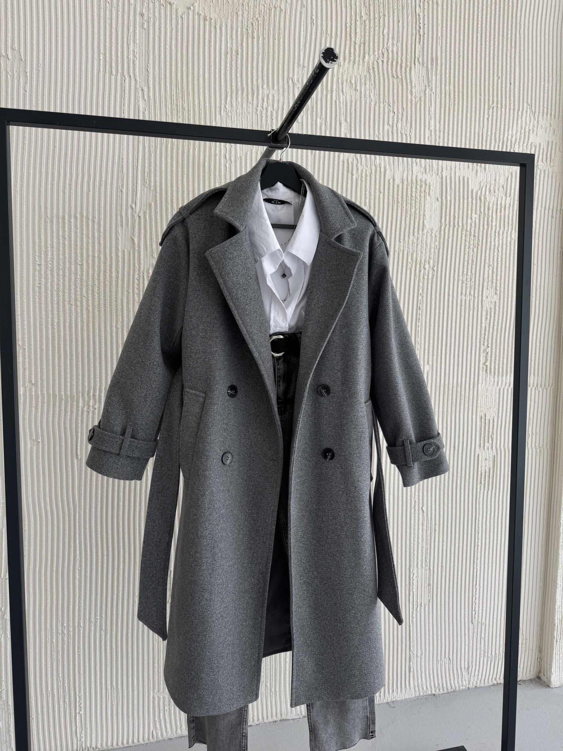 Premium Modern Melanj Gri Kaşe Kaban