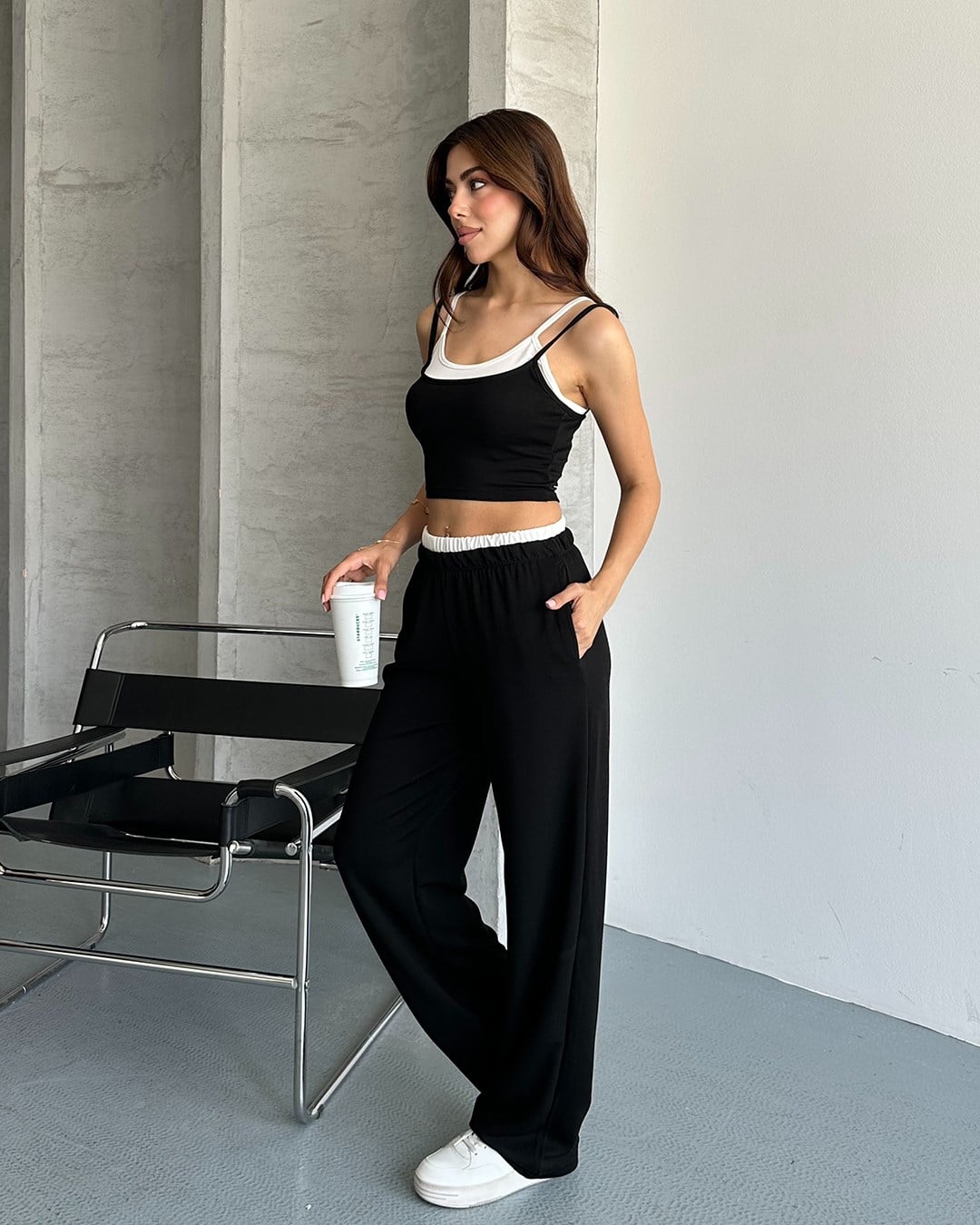 Siyah Crop Bol Paça Takım
