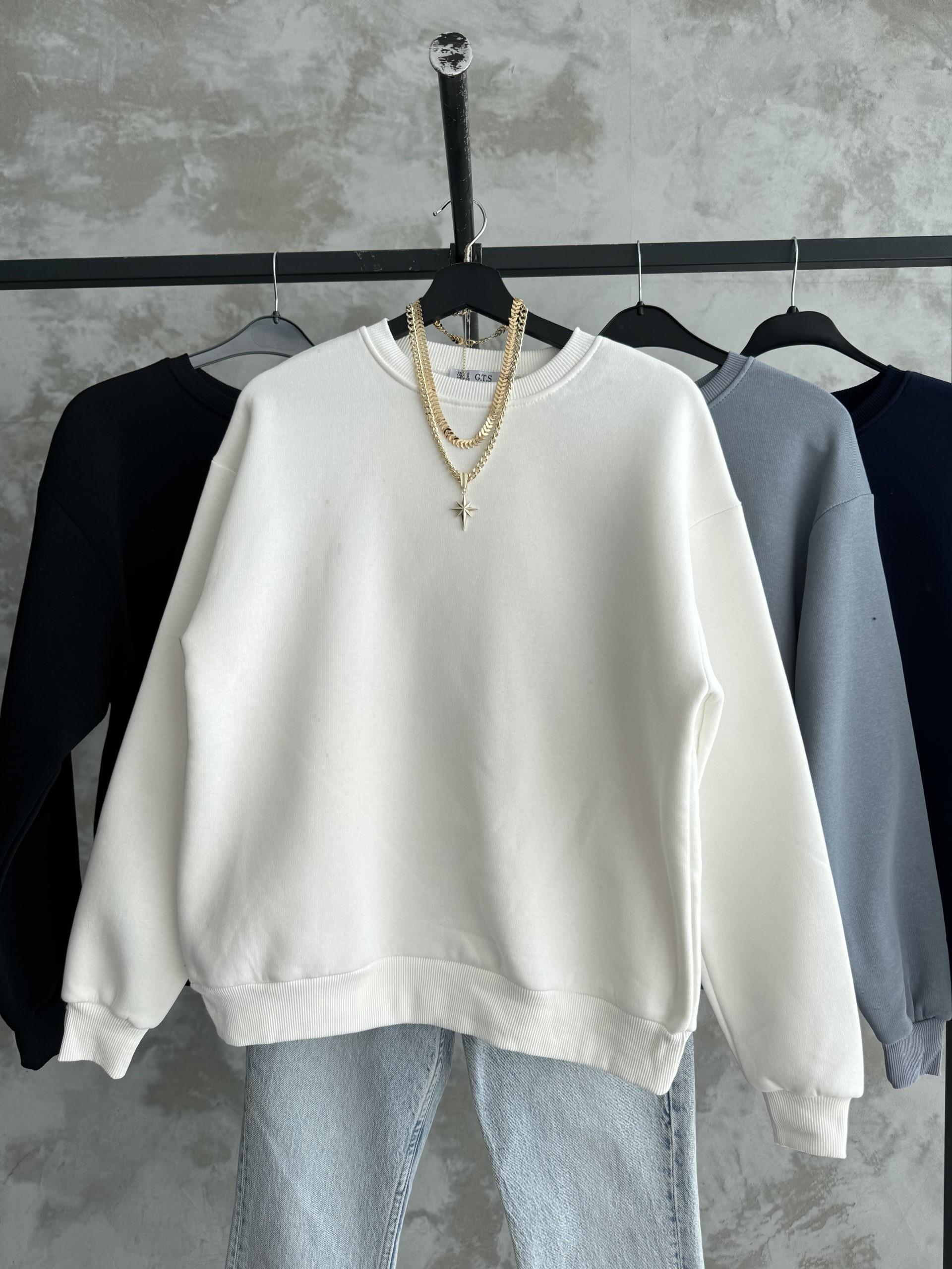 Unisex Düz Beyaz Sweatshirt