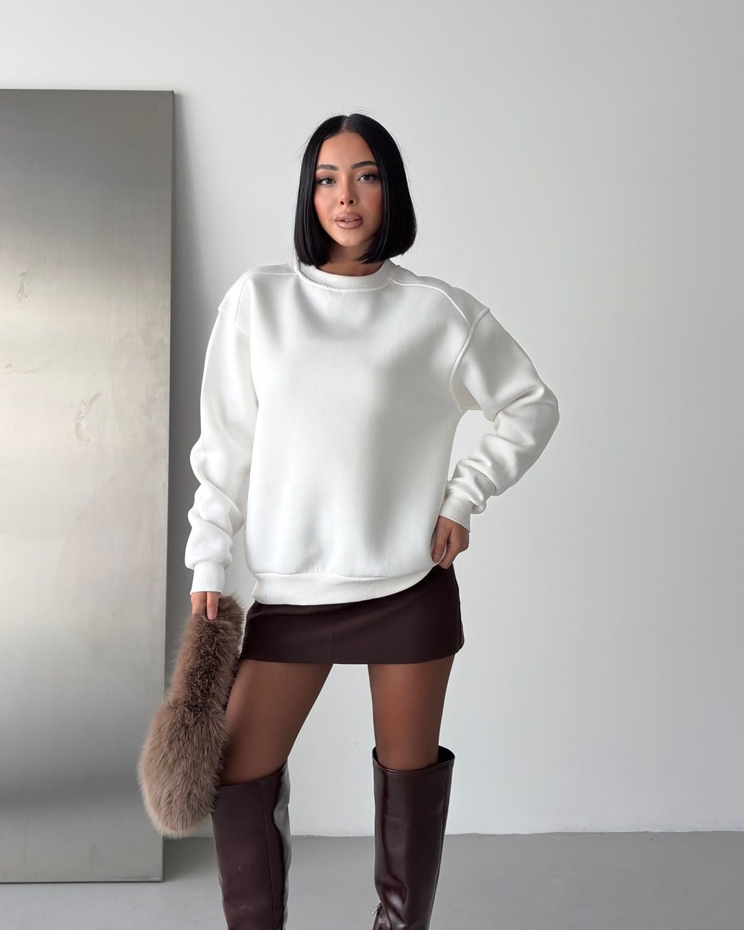 Unisex Düz Beyaz Sweatshirt