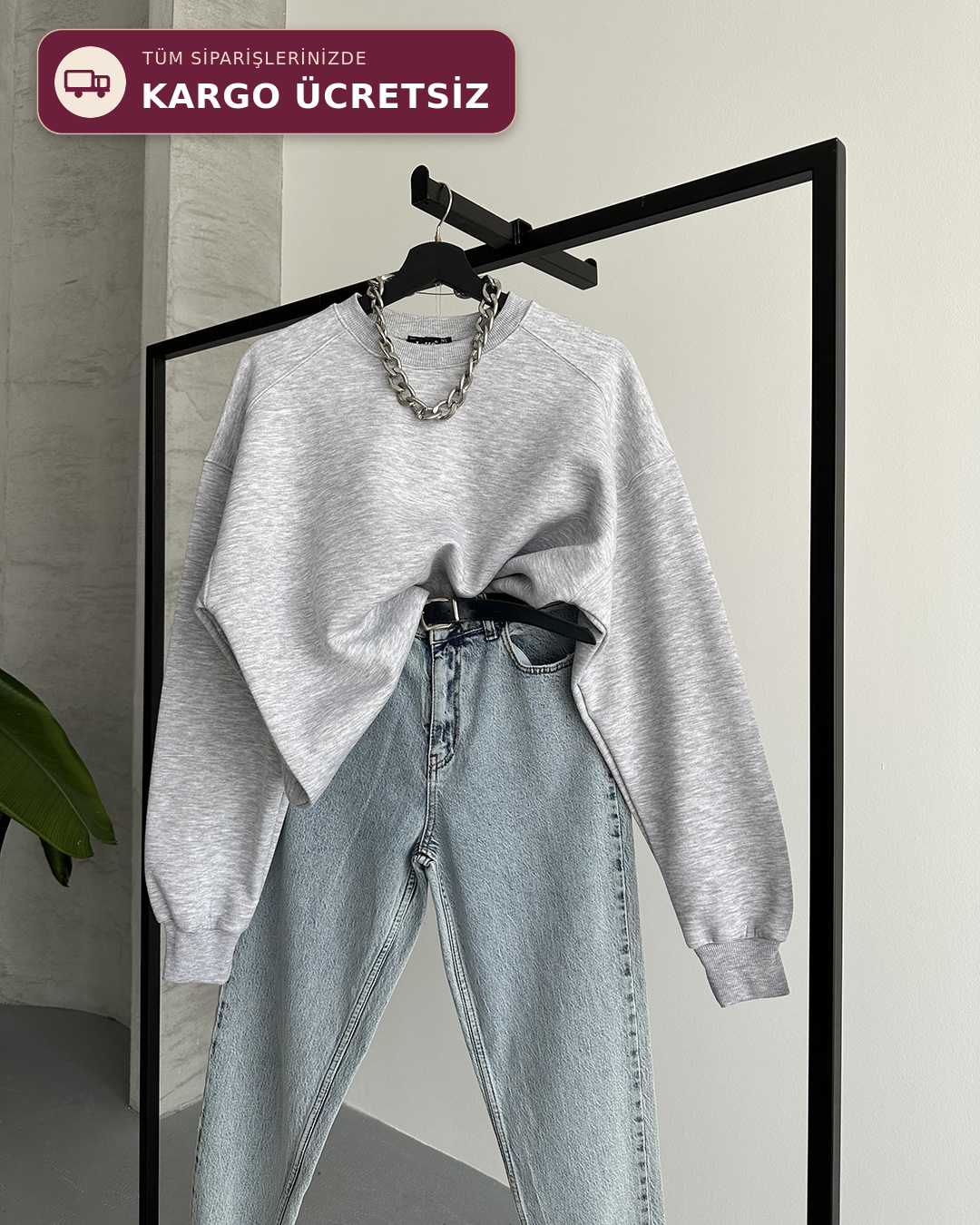 Unisex Düz Melanj Sweatshirt
