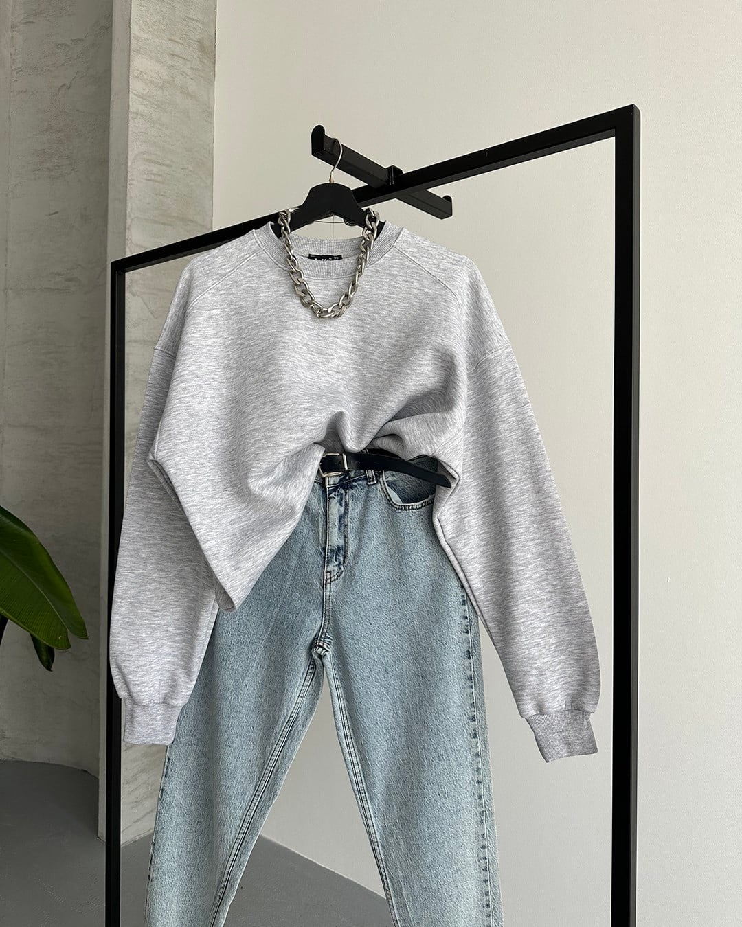 Unisex Düz Melanj Sweatshirt