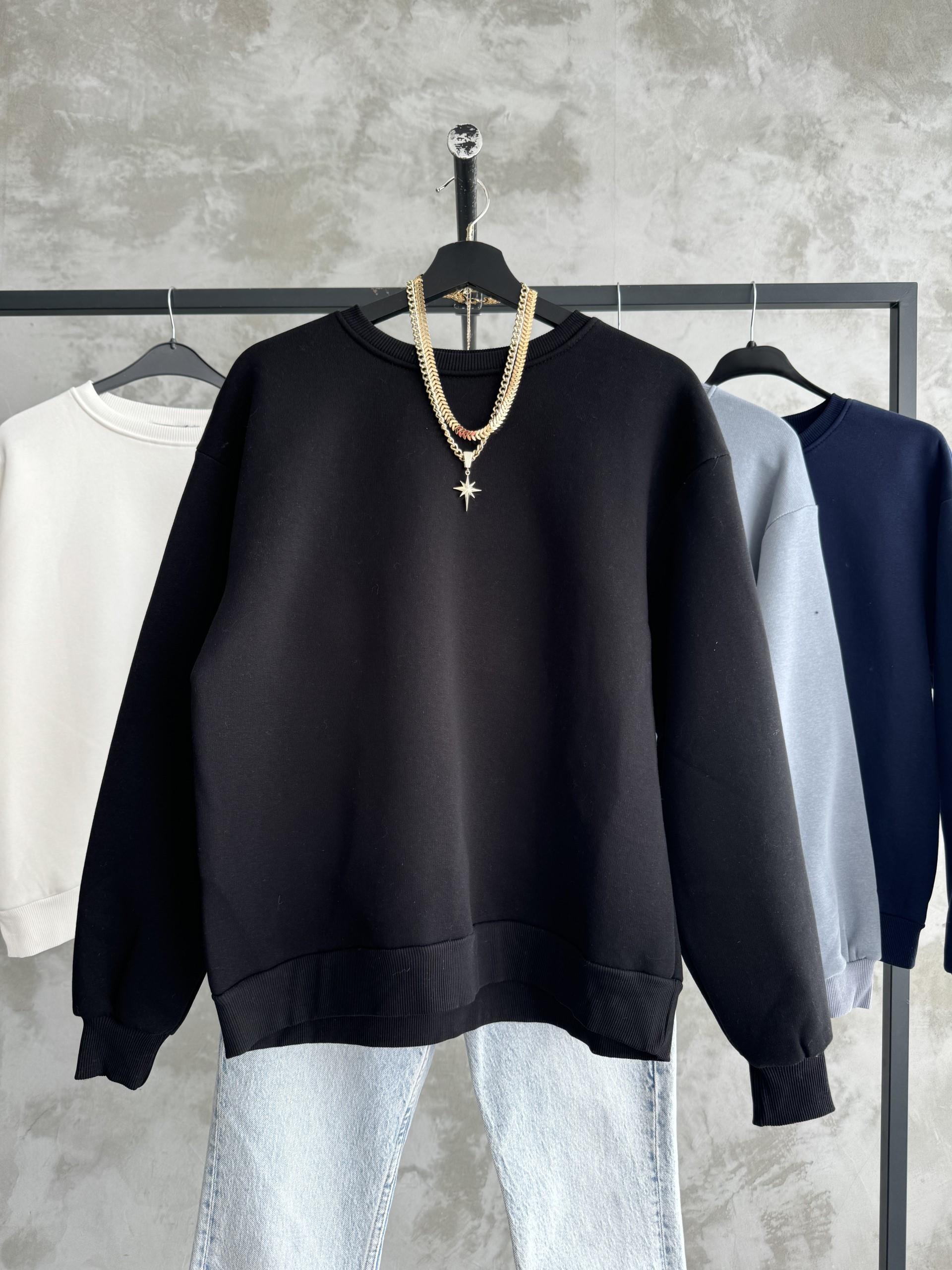 Unisex Düz Siyah Sweatshirt