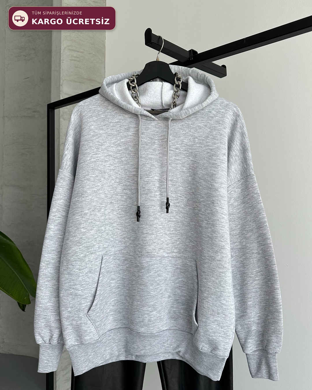 Unisex Kanguru Cepli Kapüşonlu Melanj Sweatshirt