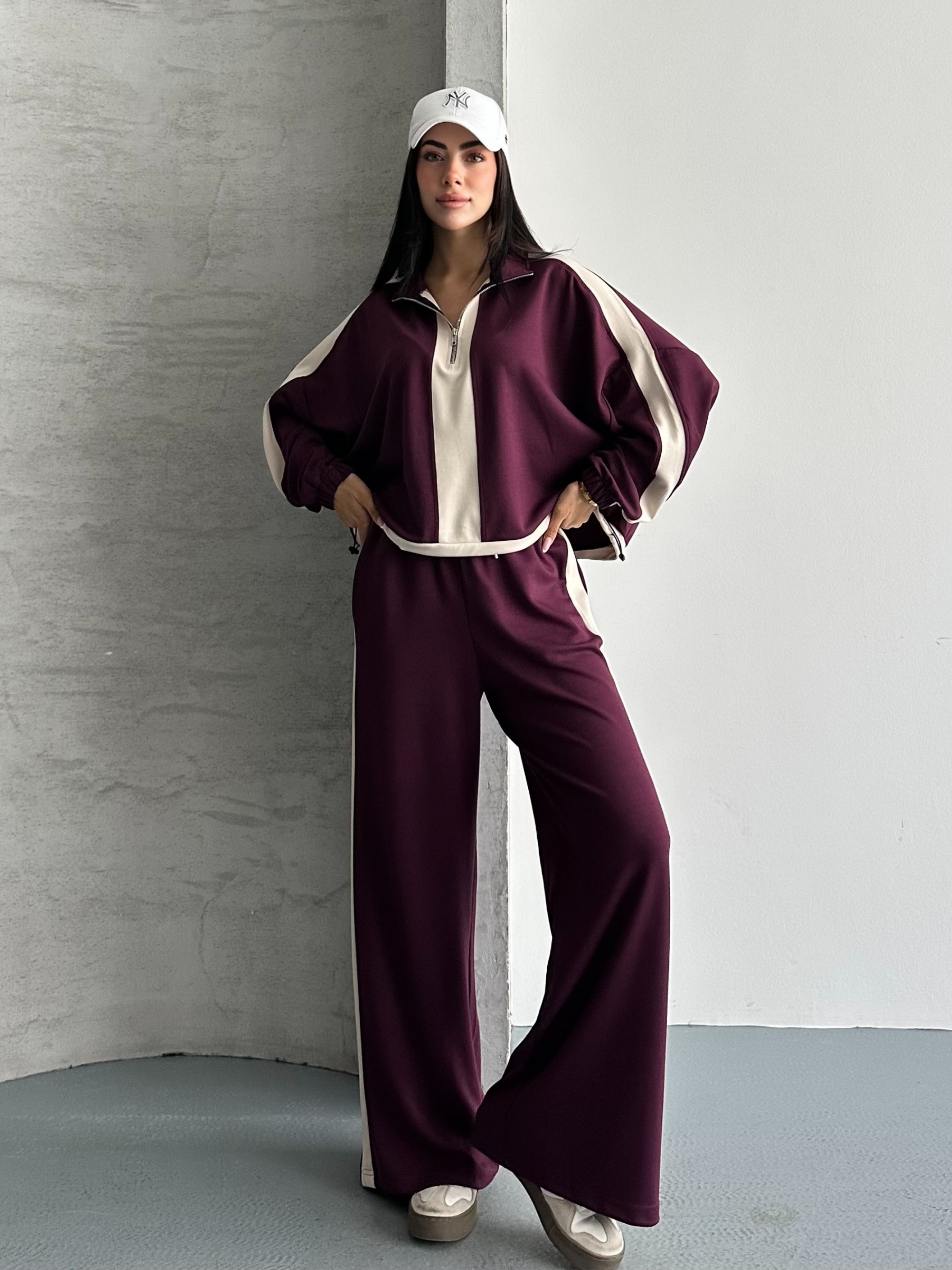 Urban Yarım Fermuarlı Bordo Eşofman Takımı