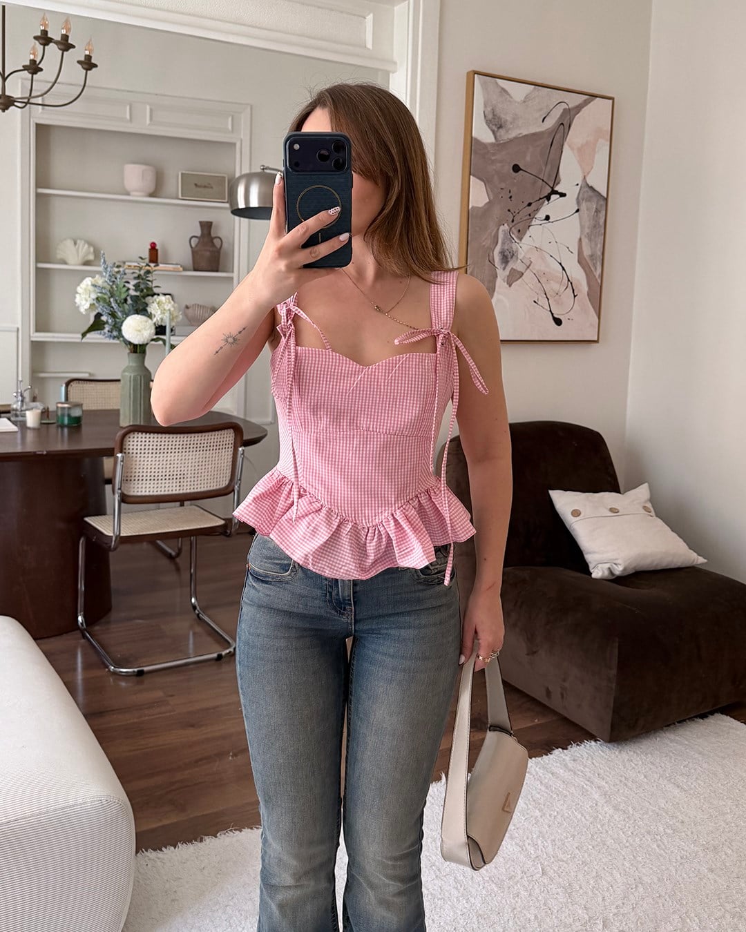 Volanlı Pembe Pötikareli Büstiyer