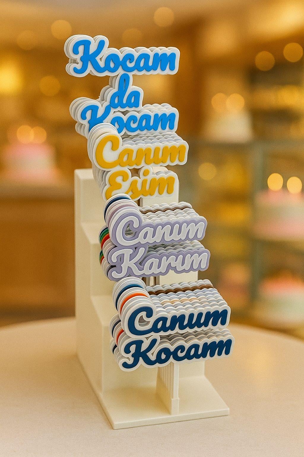 3D Evlilik & Eş Temalı Pasta Süsü Seti 🎂 | Kocam, Eşim, Karım Yazıları
