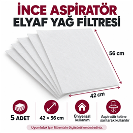 Universal 42 x 56 cm İnce Aspiratör Davlumbaz Elyaf Yağ Filtresi - 5 Adet
