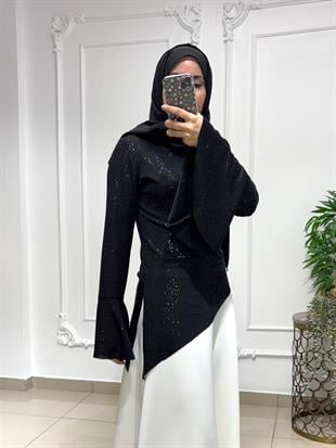 Asimetrik Işıltılı Bluz{NASİMA}{TUNİK}Asimetrik BodyBluz&Body