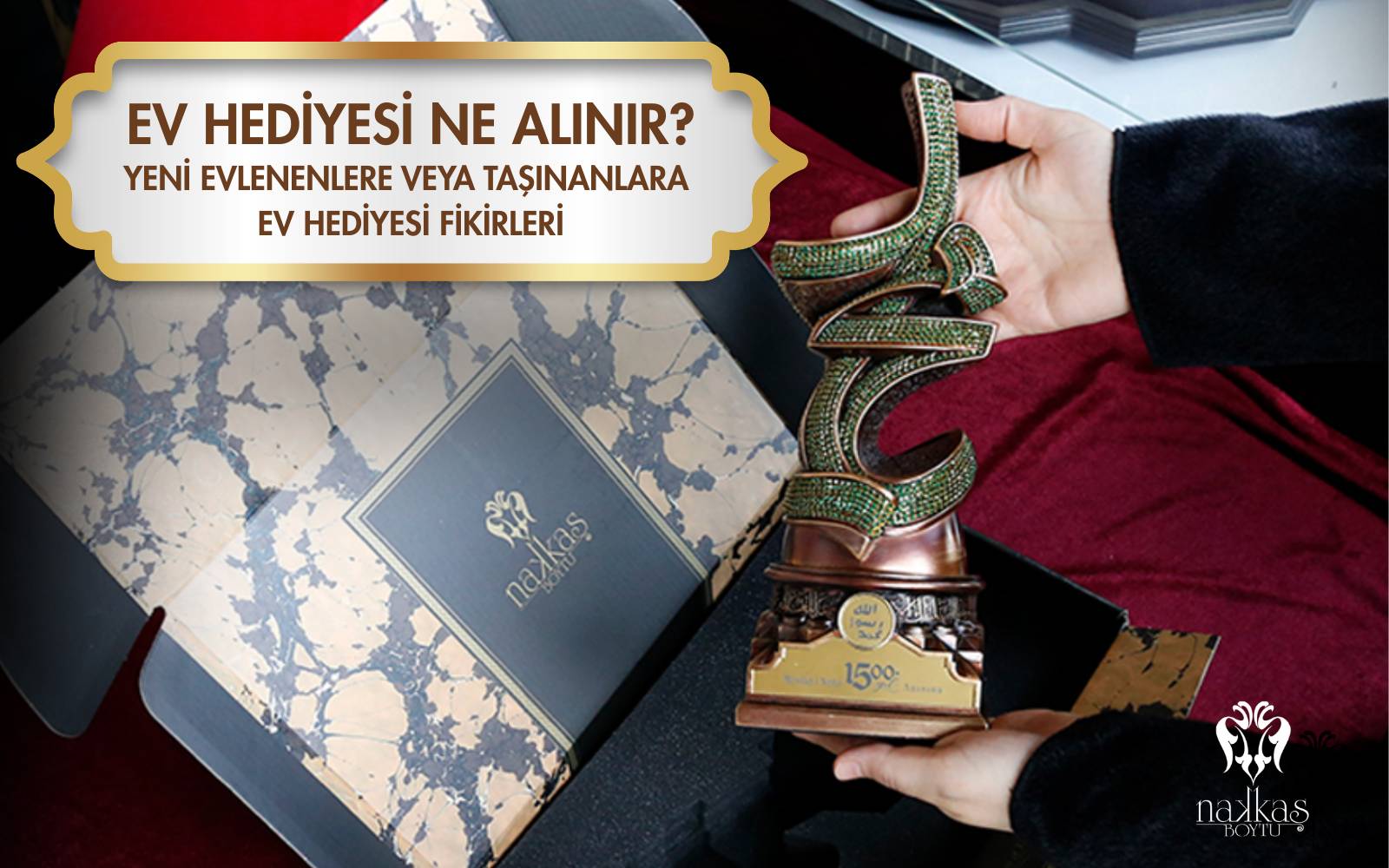 Yeni evlenenler ve taşınanlar için dekoratif ev hediyesi, lüks kutu içinde sunulan şık biblo