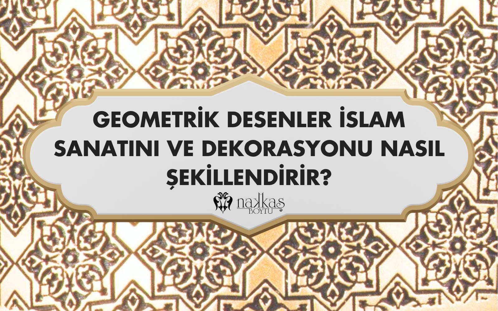 Geometrik desen arka plan üzerinde İslam sanatında geometrik motiflerin etkisini anlatan dekoratif görsel.