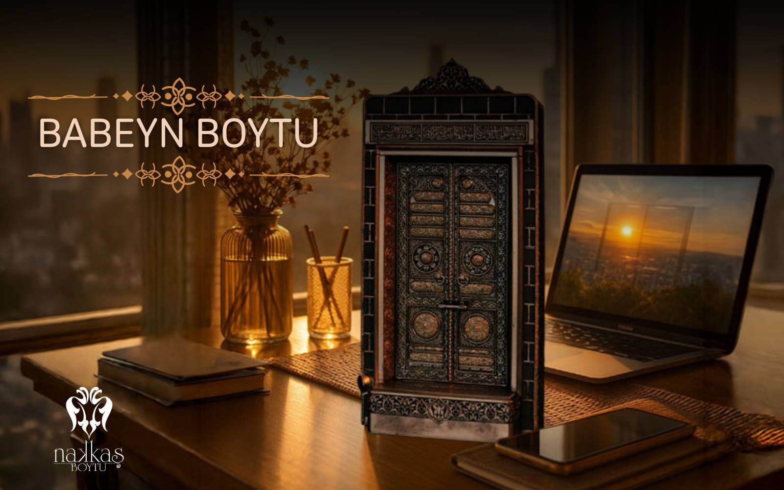 Babeyn BoyTu İslami kapı dekoru çalışma masası üzerinde.
