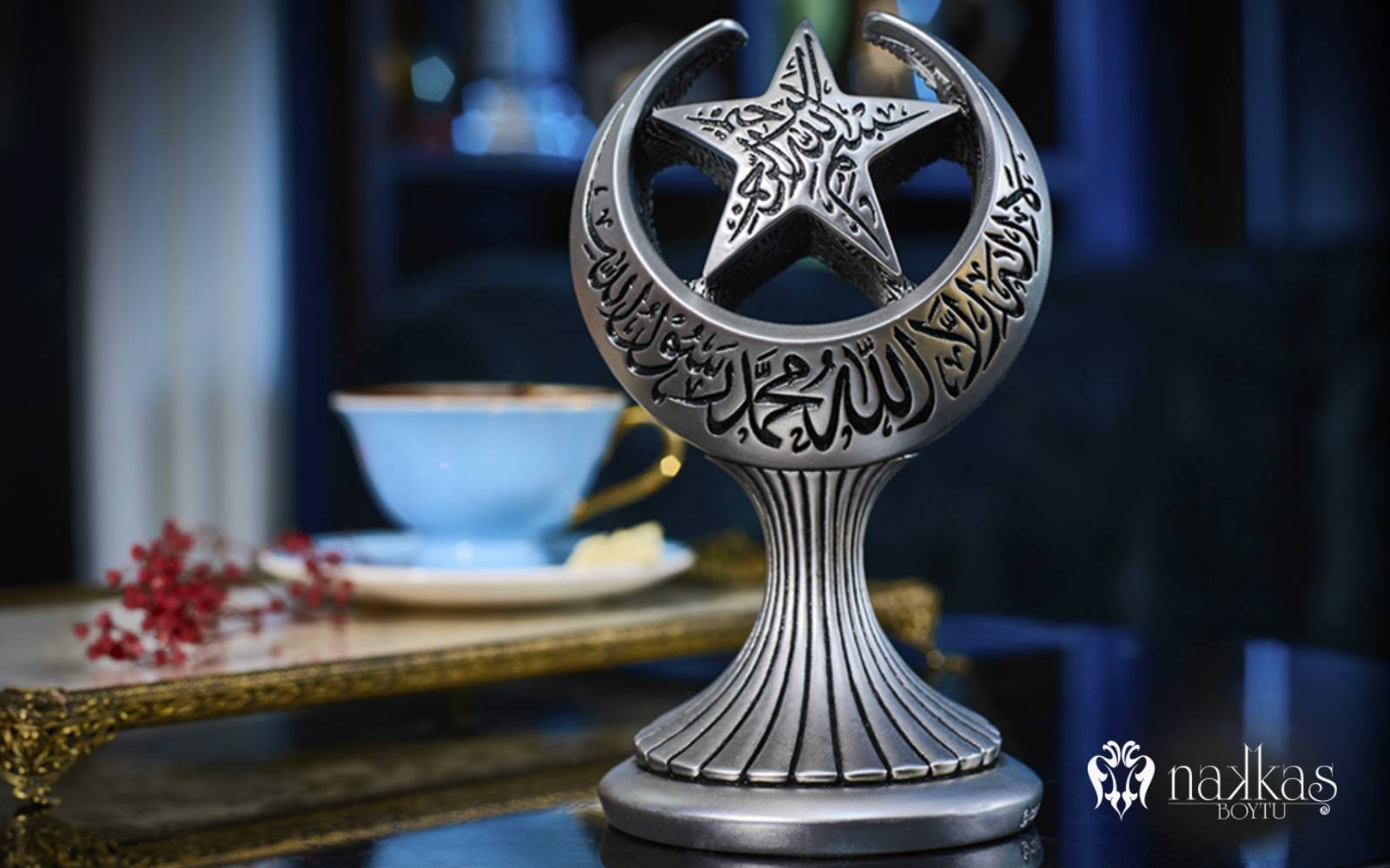 Hilal yıldız formunda Arapça hat sanatı dekoratif biblo