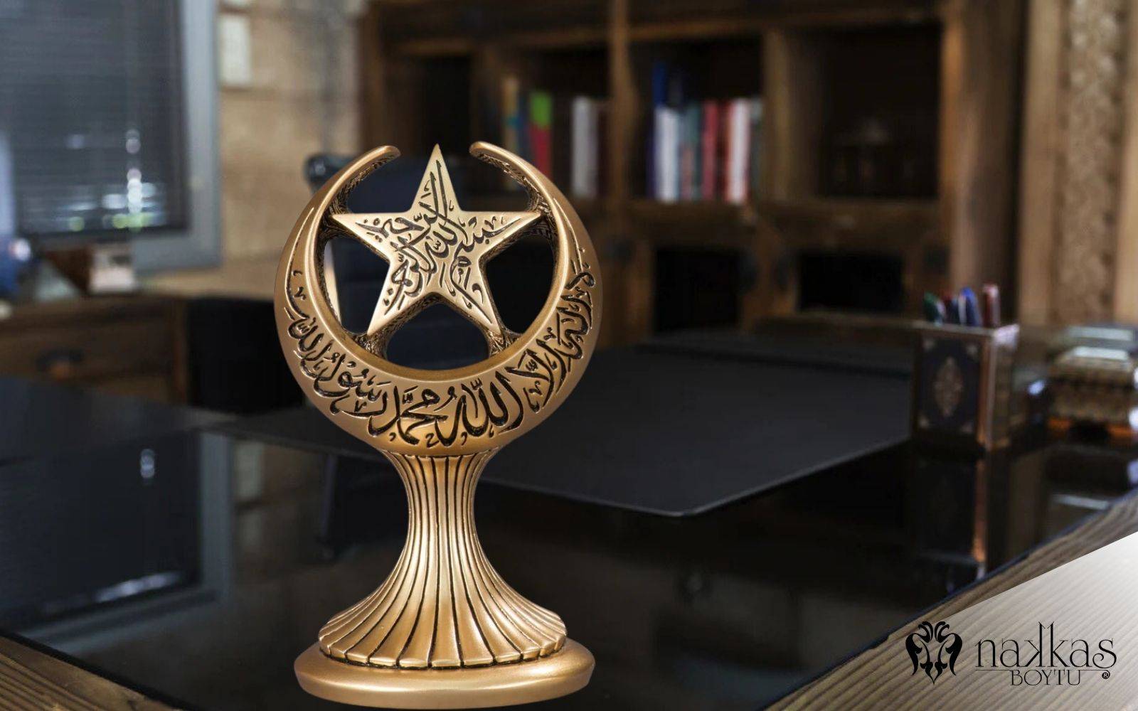 Altın hilal yıldız İslami dekoratif biblo