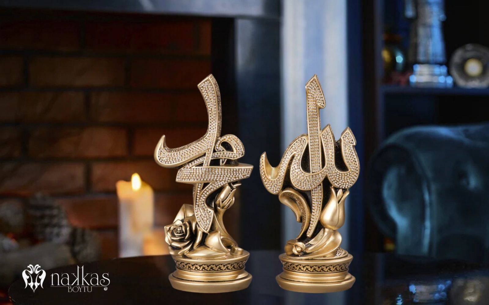 hat sanatıyla yazılmış dekoratif biblo seti