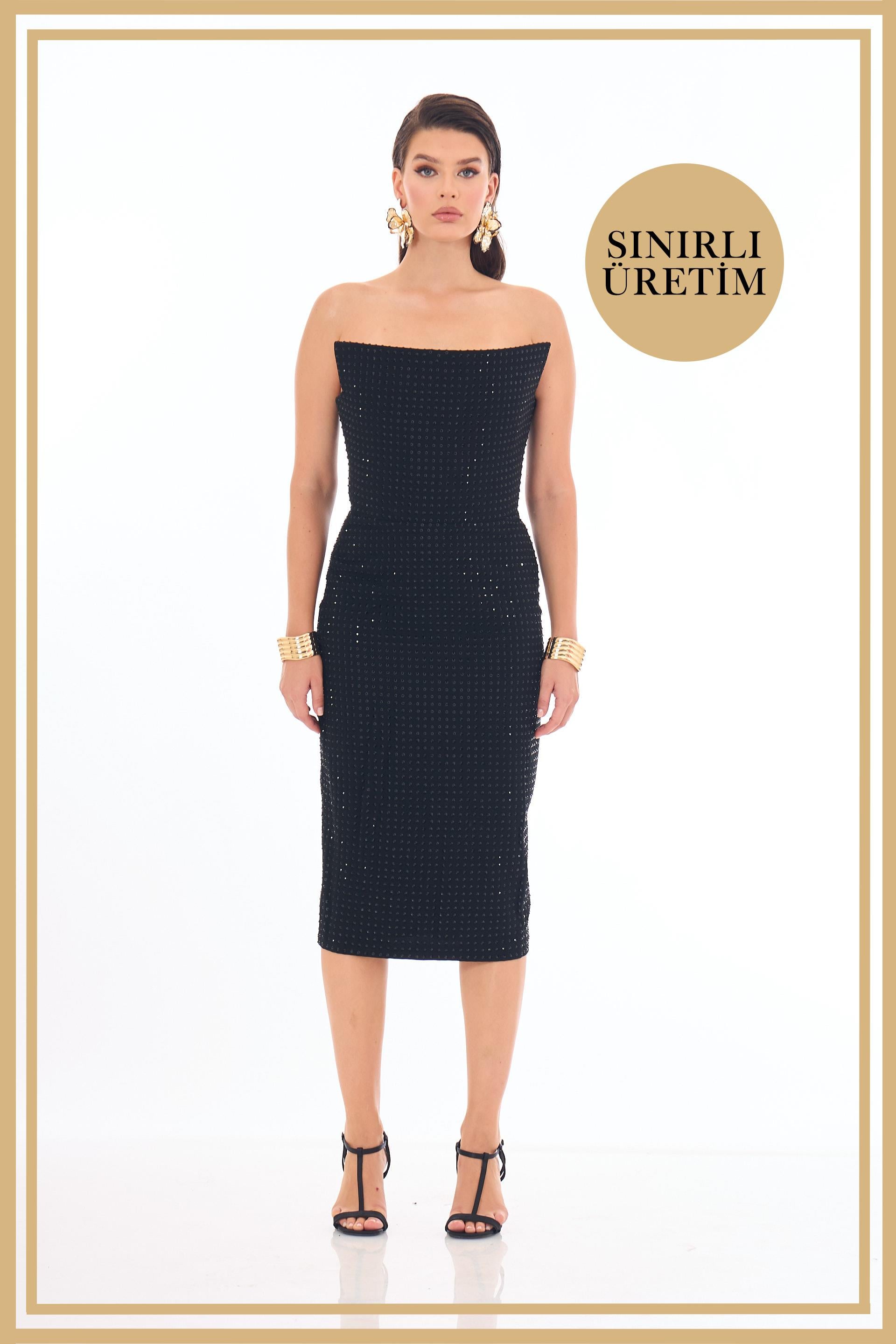 40001-27CARMENCarmen Limited Edition | ROSALİNDA Siyah Midi Elbise