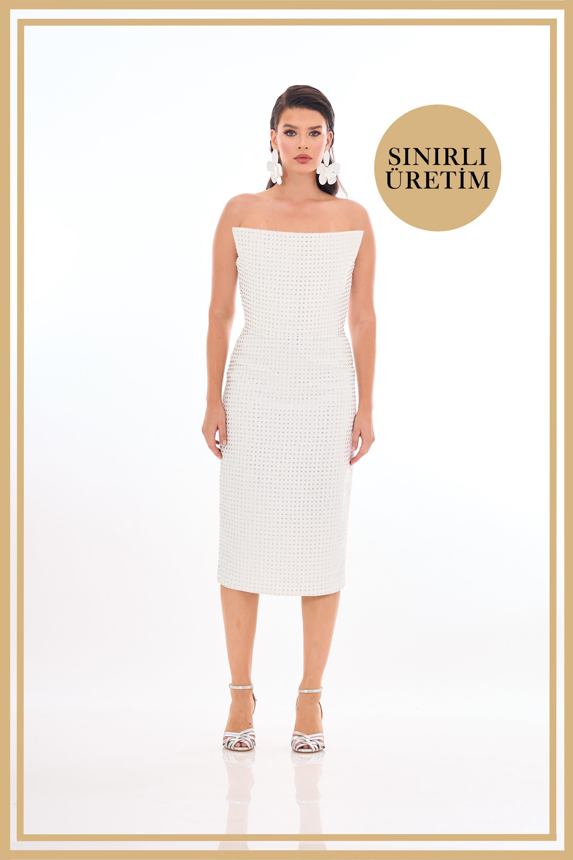 40001-6CARMENCarmen Limited Edition | ROSALİNDA Beyaz Midi Elbise
