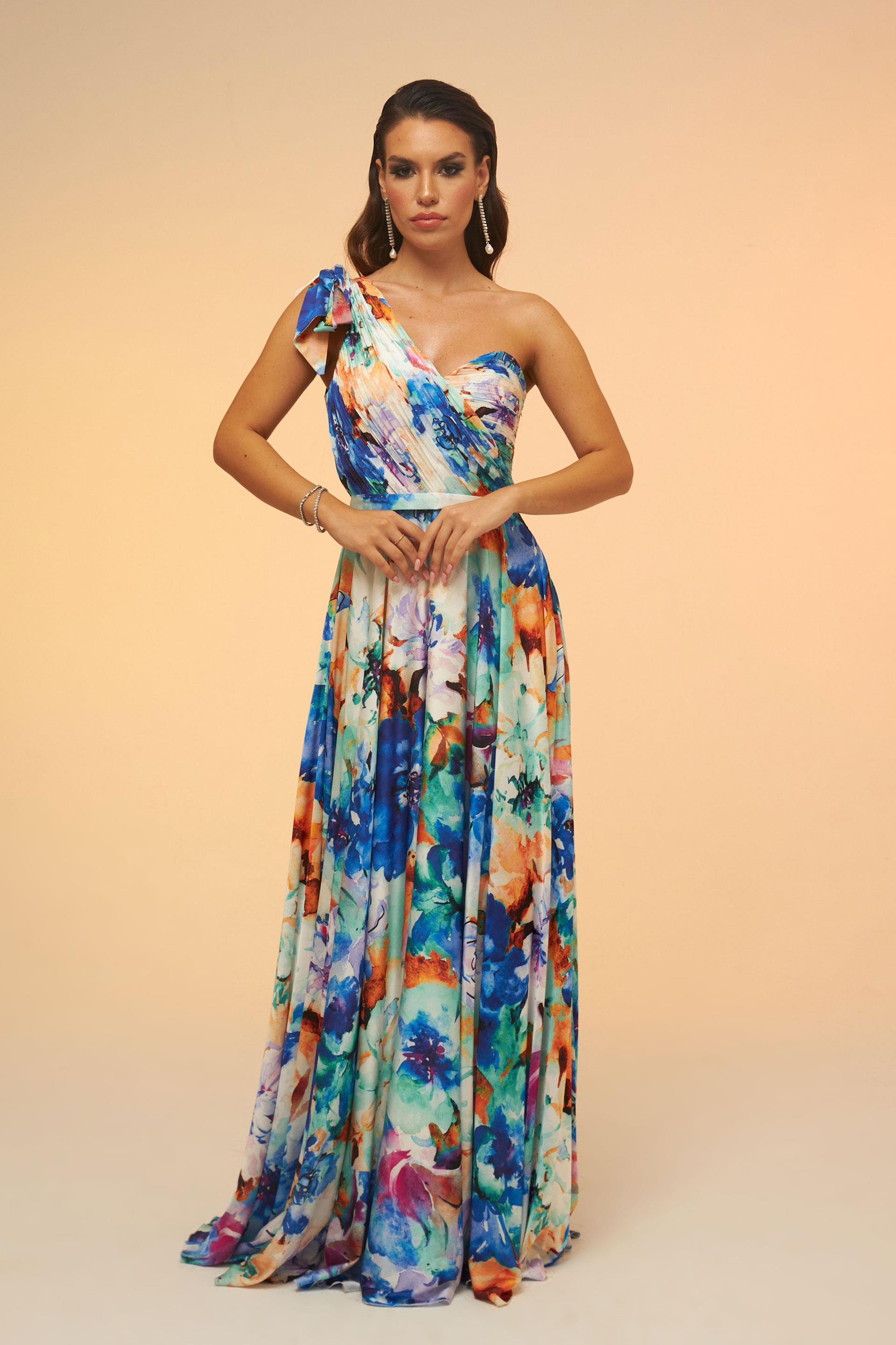 58226-25CARMENCarmen Saks Empirme Tek Kol Uzun Abiye Elbise