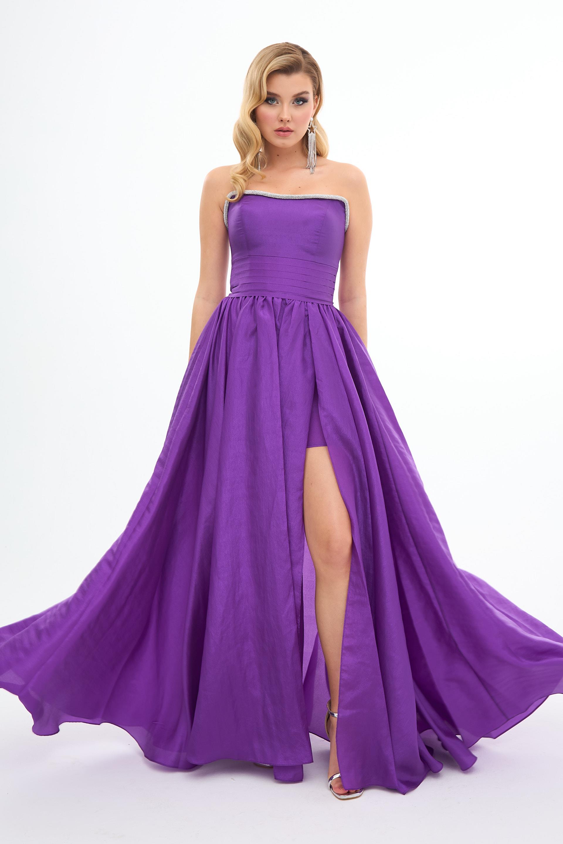 58371-19CARMENCarmen Mor Taşlı Straplez Tafta Abiye Elbise