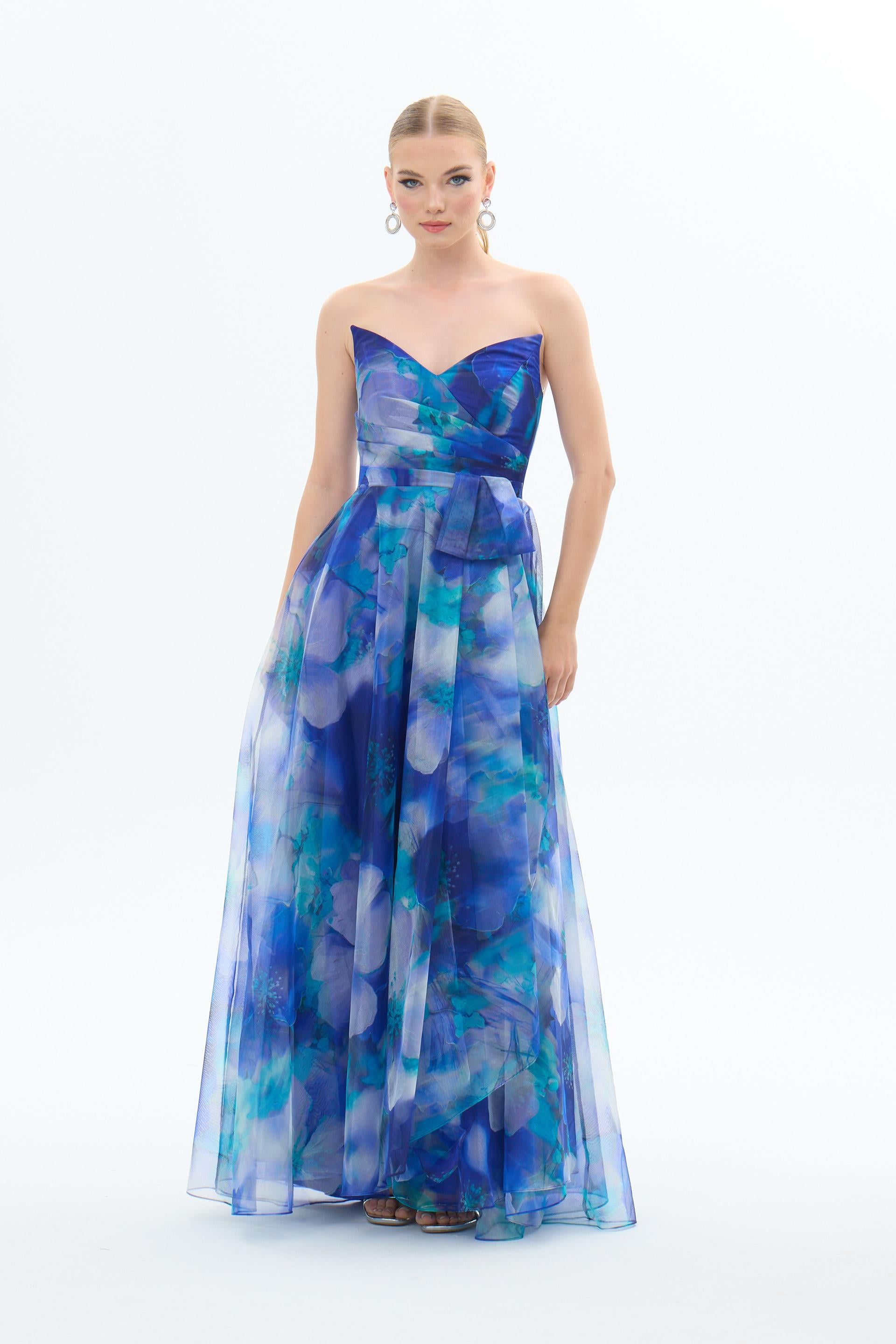 58421-25CARMENCarmen Saks Straplez Empirme Şifon Abiye Elbise
