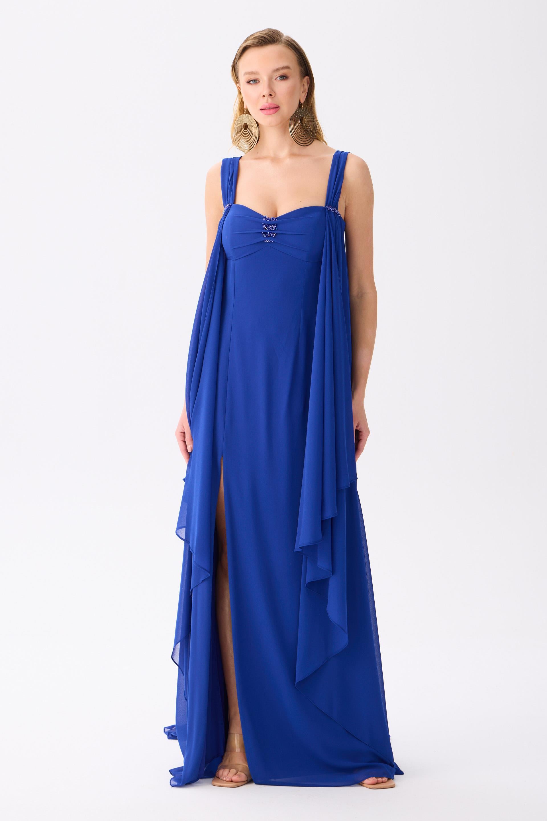 58458-25CARMENCarmen Saks Pelerinli Şifon Abiye Elbise