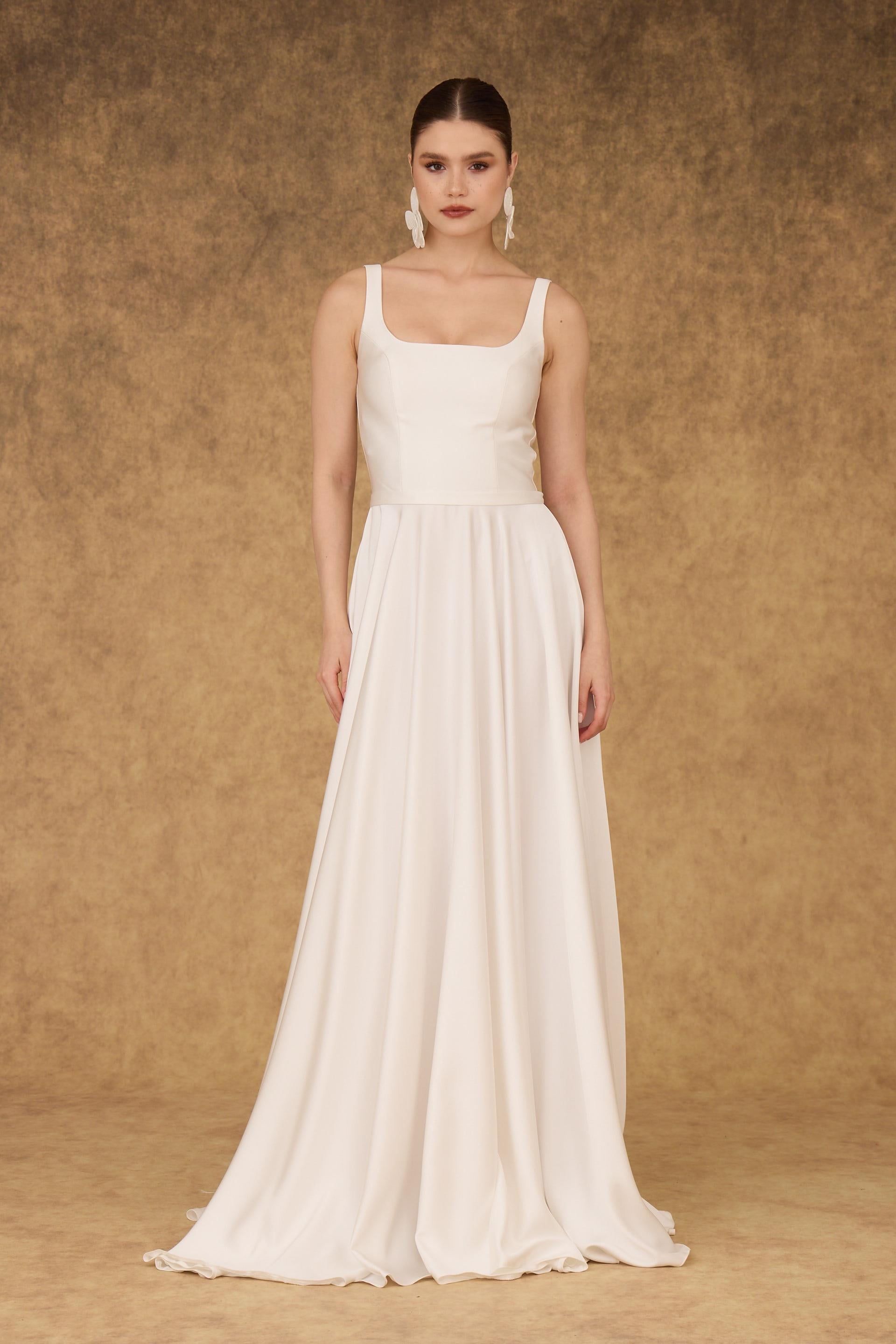 58506-2CARMENCarmen Beyaz Kare Yaka Saten Nikah Elbisesi