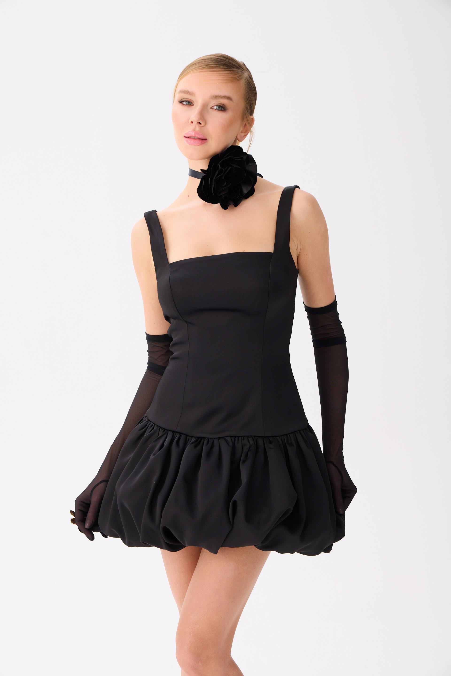 58514-27CARMENCarmen Siyah Balon Etek Saten Abiye Elbise