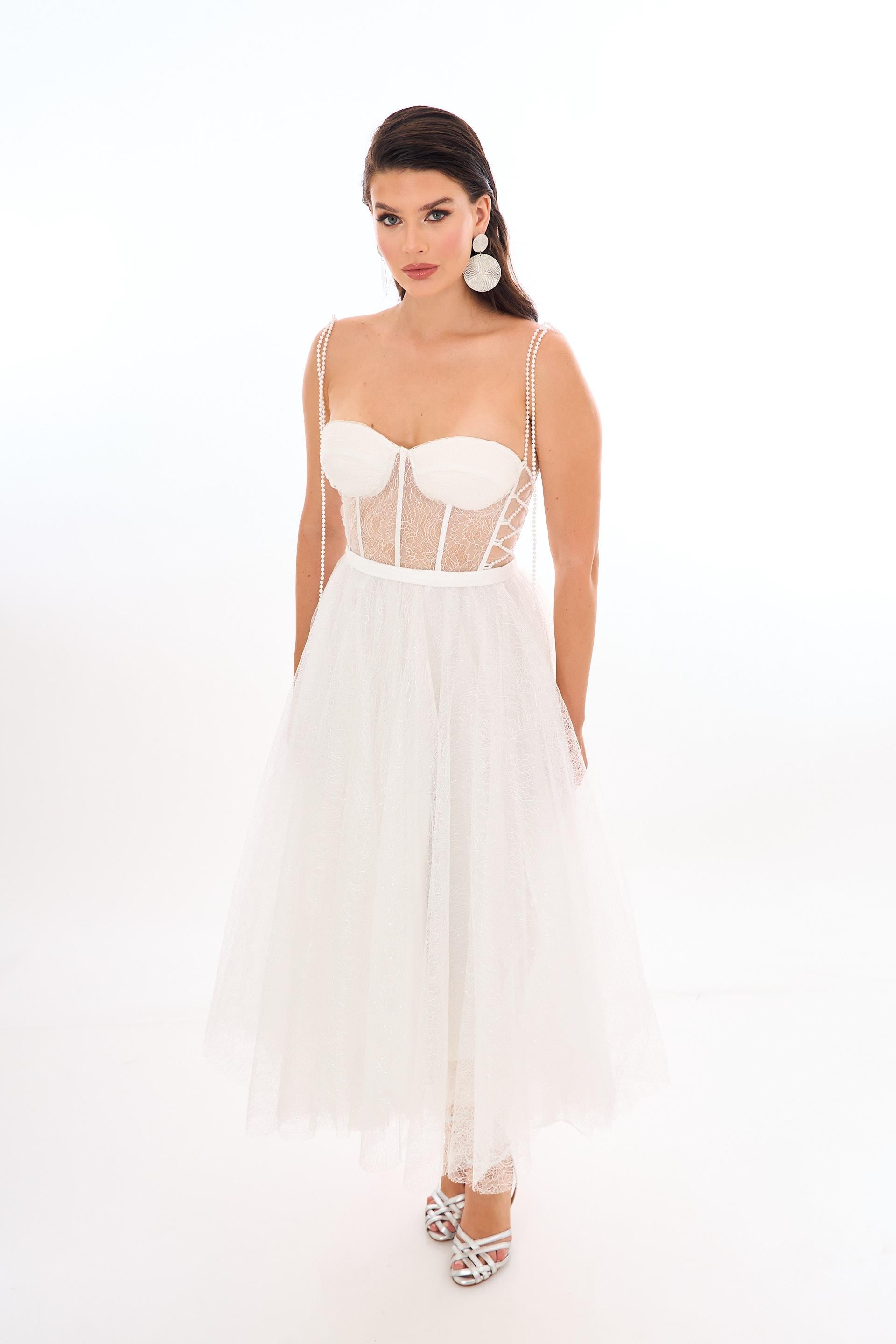 58523-2CARMENCarmen Beyaz Midi Dantelli Nikah Elbisesi