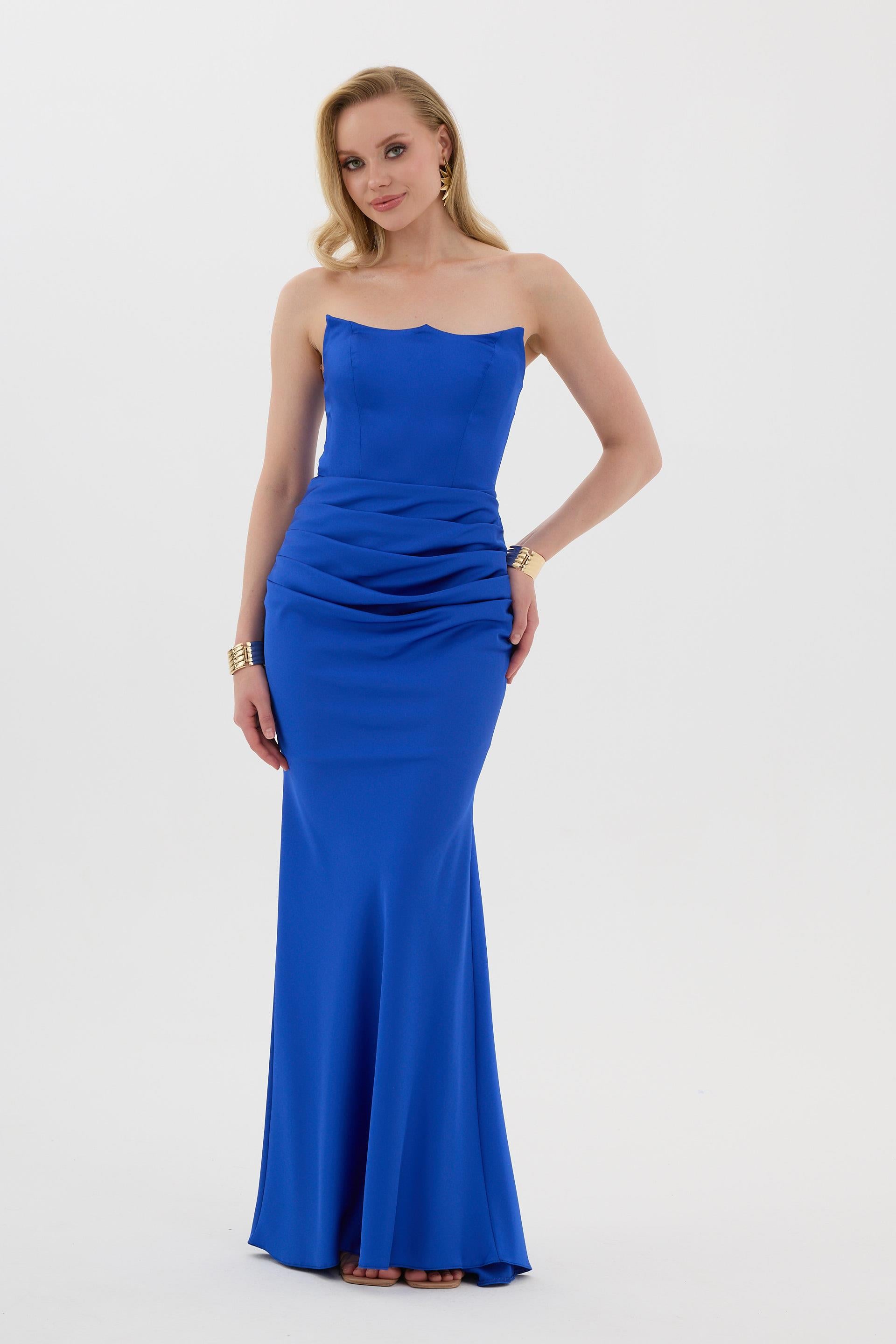 58565-25CARMENCarmen Saks Straplez Uzun Saten Abiye Elbise