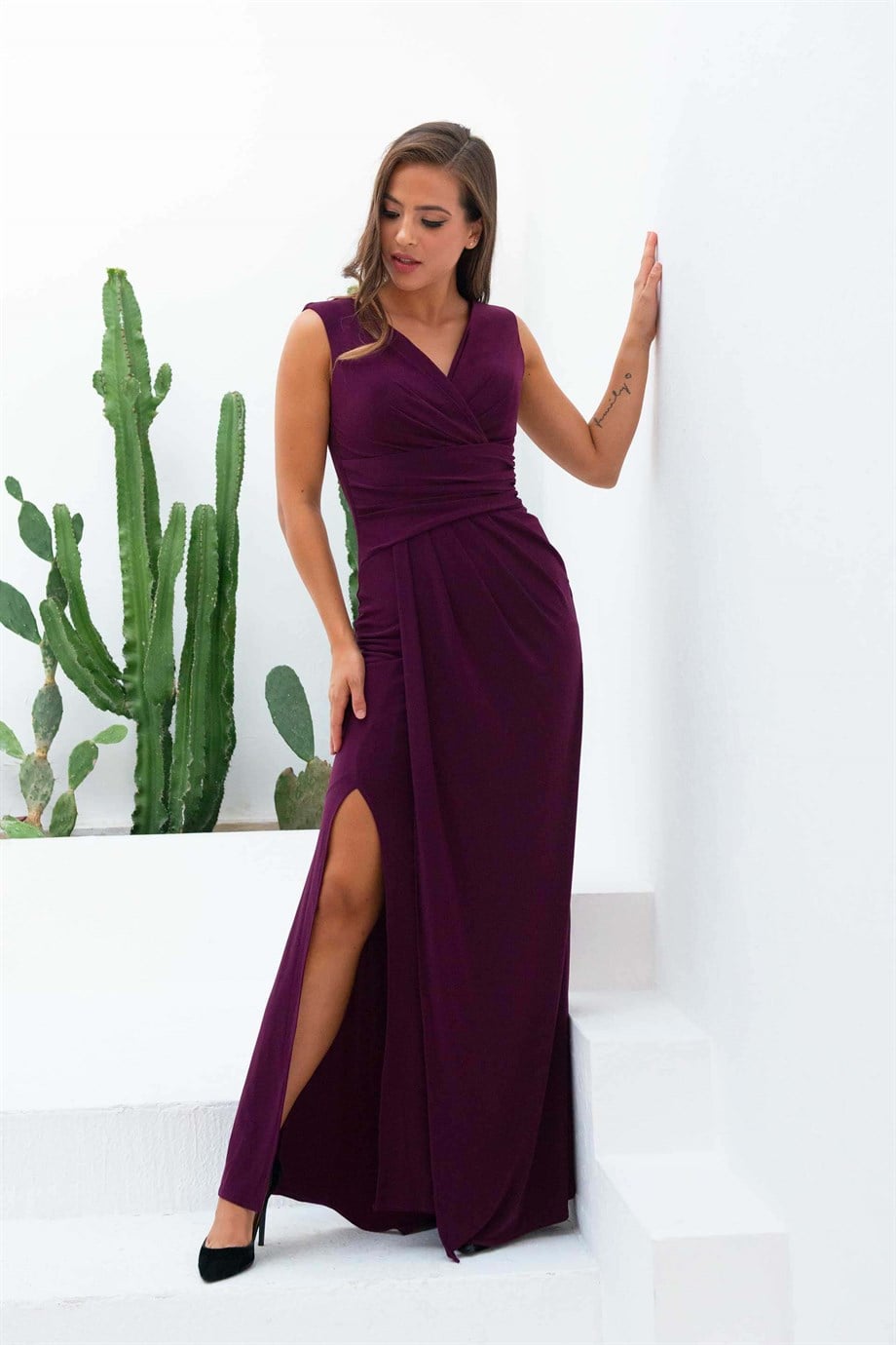 PC55269-20CARMENCarmen Mürdüm Sandy Yırtmaçlı Uzun Abiye Elbise