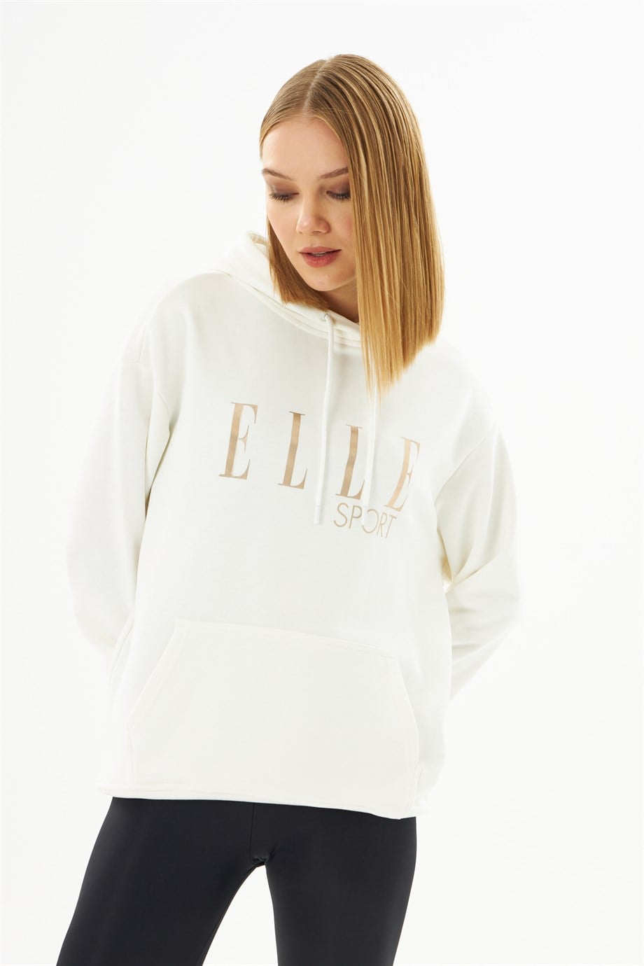 60000-20ELLEELLE Sport Yaldızlı Cepli Kadın Kapüşonlu Sweatshirt